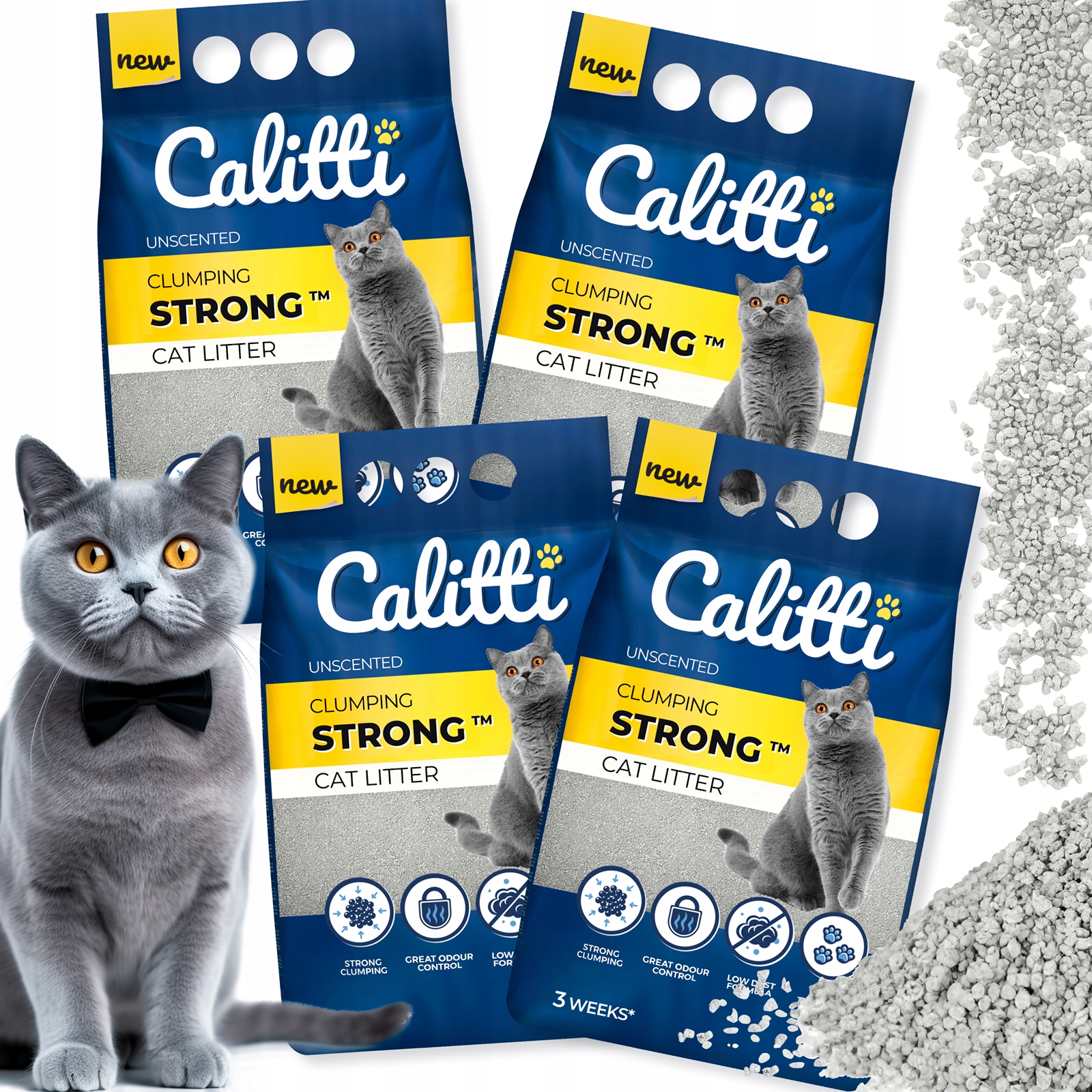 Żwirek do Kuweta dla Kota Bentonitowy Zbrylający Calitti Bezzapachowy 4x5L