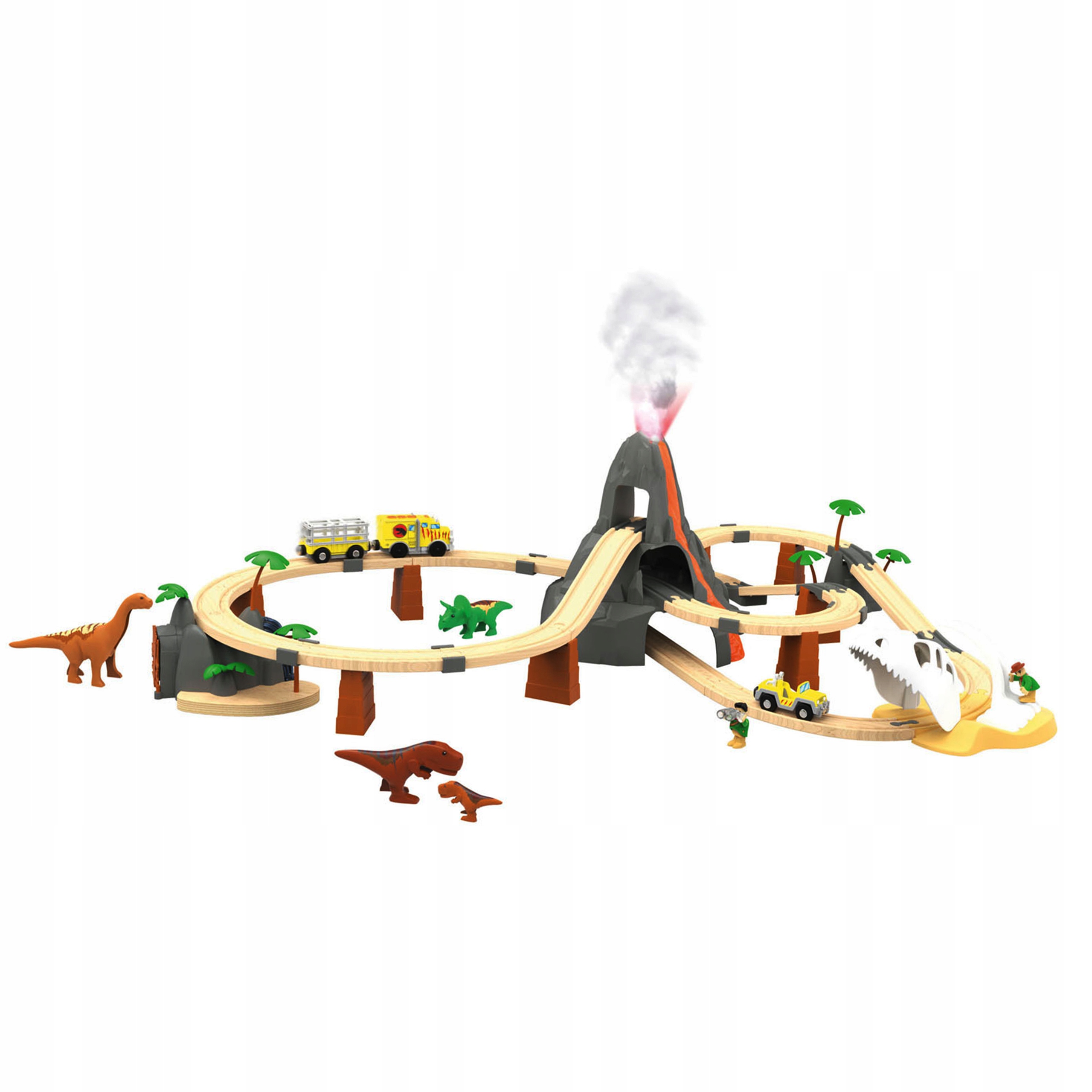 Zestaw drewniany Playtive Park Dinozaurów 65 elementów kolejka