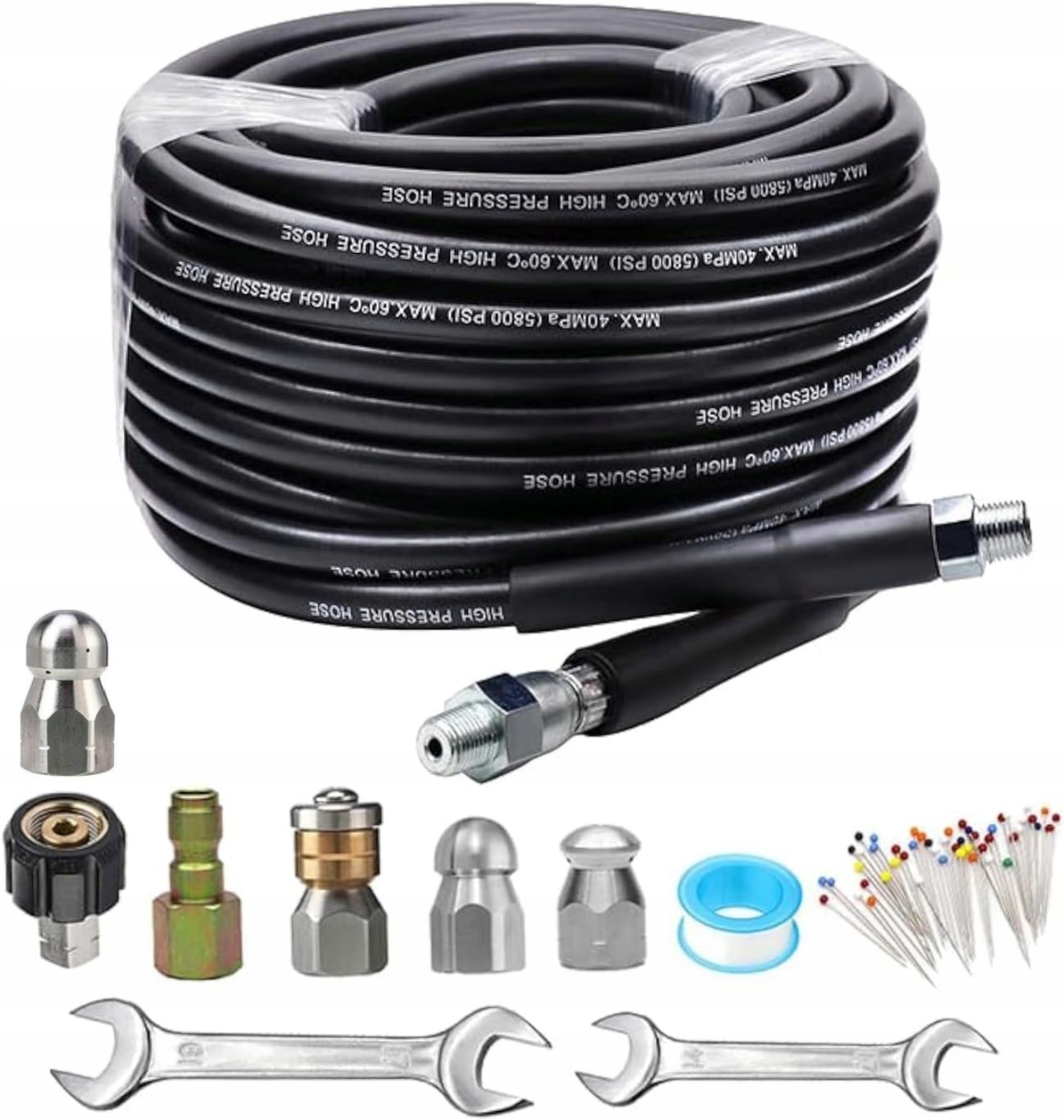 Hadice Na Čištění Kanalizace 15M Pro Konektory M22 a 1/4 Palce Npt Se 4 Tryskami