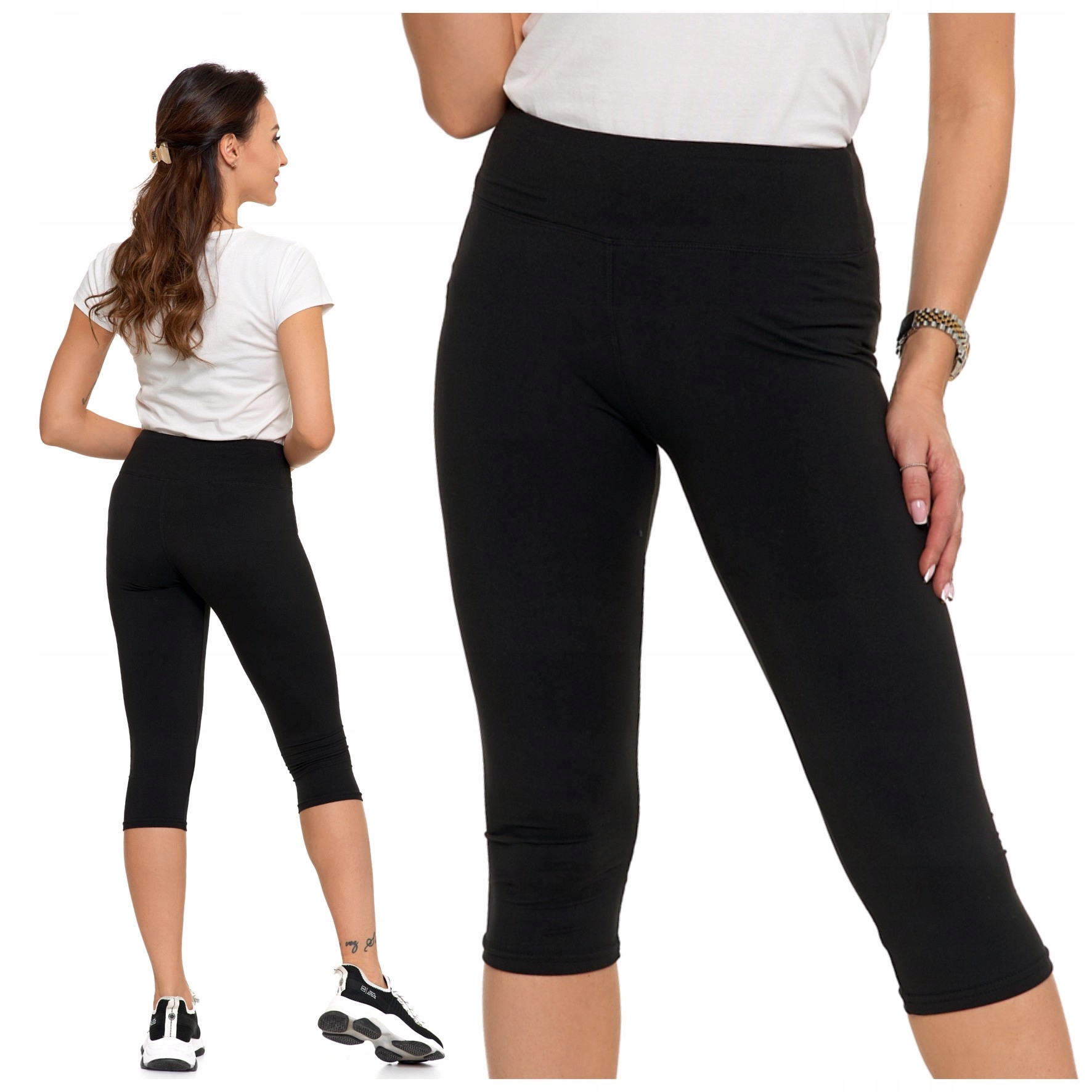 LEGGINSY DAMSKIE 3/4 GETRY GŁADKIE KLASYCZNE DOPASOWANE MORAJ S/M CZARNE