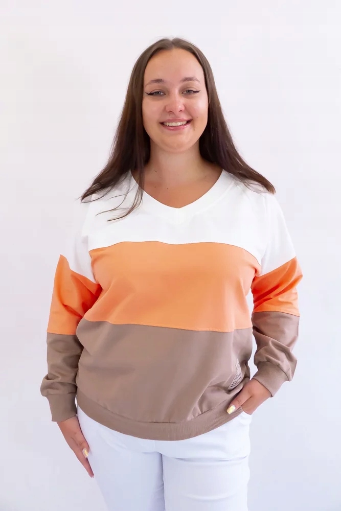 Bavlněná Mikina Tříbarevná Ines Béžovo-bílo-oranžová L/XL