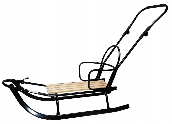 Polskie Duże Sanki Z Pchaczem I Oparciem Metalowe Gruba Płoza