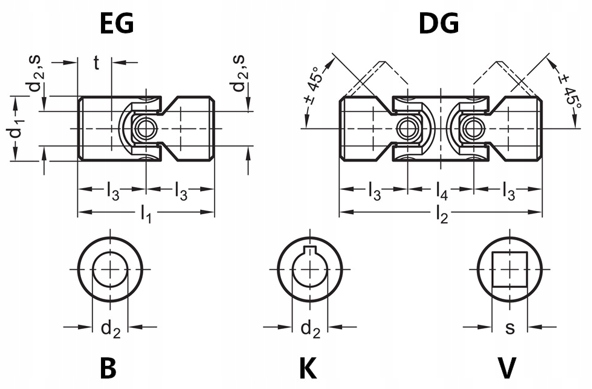 PRZEGUB KRZYŻAK KARDAN POJEDYNCZY 16X56 OTWÓR 6 Marka Elesa+Ganter