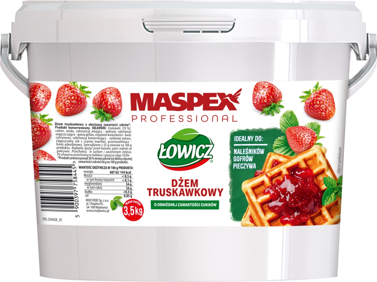 Levně Łowicz Jahodový džem se sníženým obsahem cukrů 3,5 kg