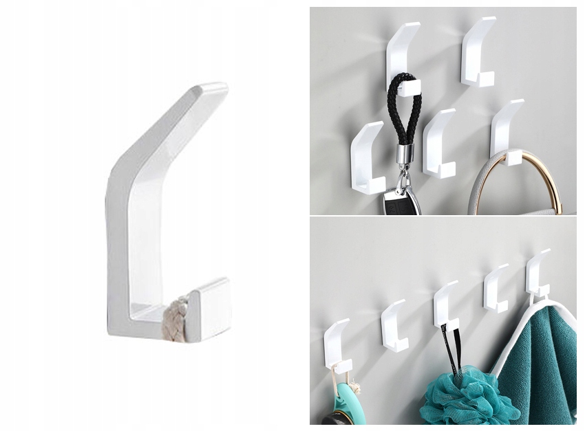 WIESZAK ŚCIENNY HACZYK NA UBRANIA ŁAZIENKA biały