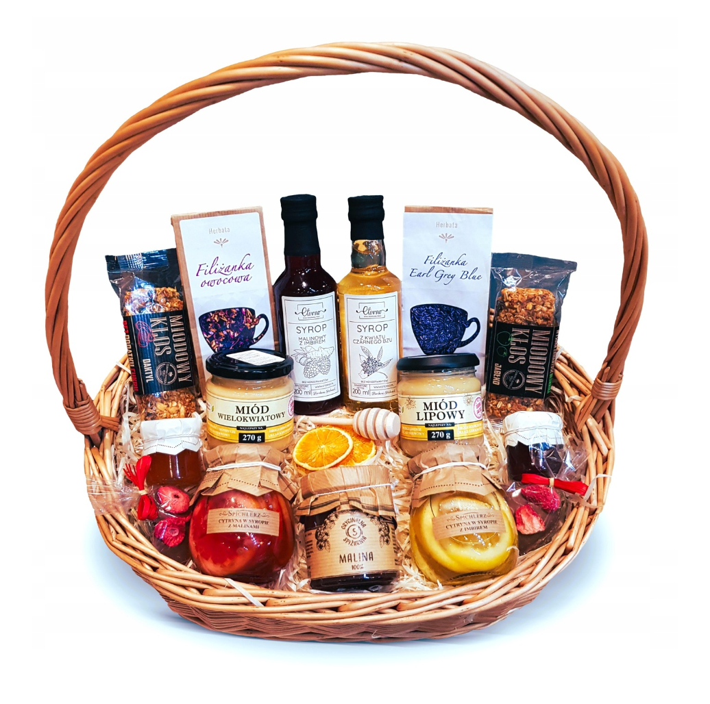 Levně Dárkový Koš Dárek Med Pochoutky Čaj Sirup Zavařenina