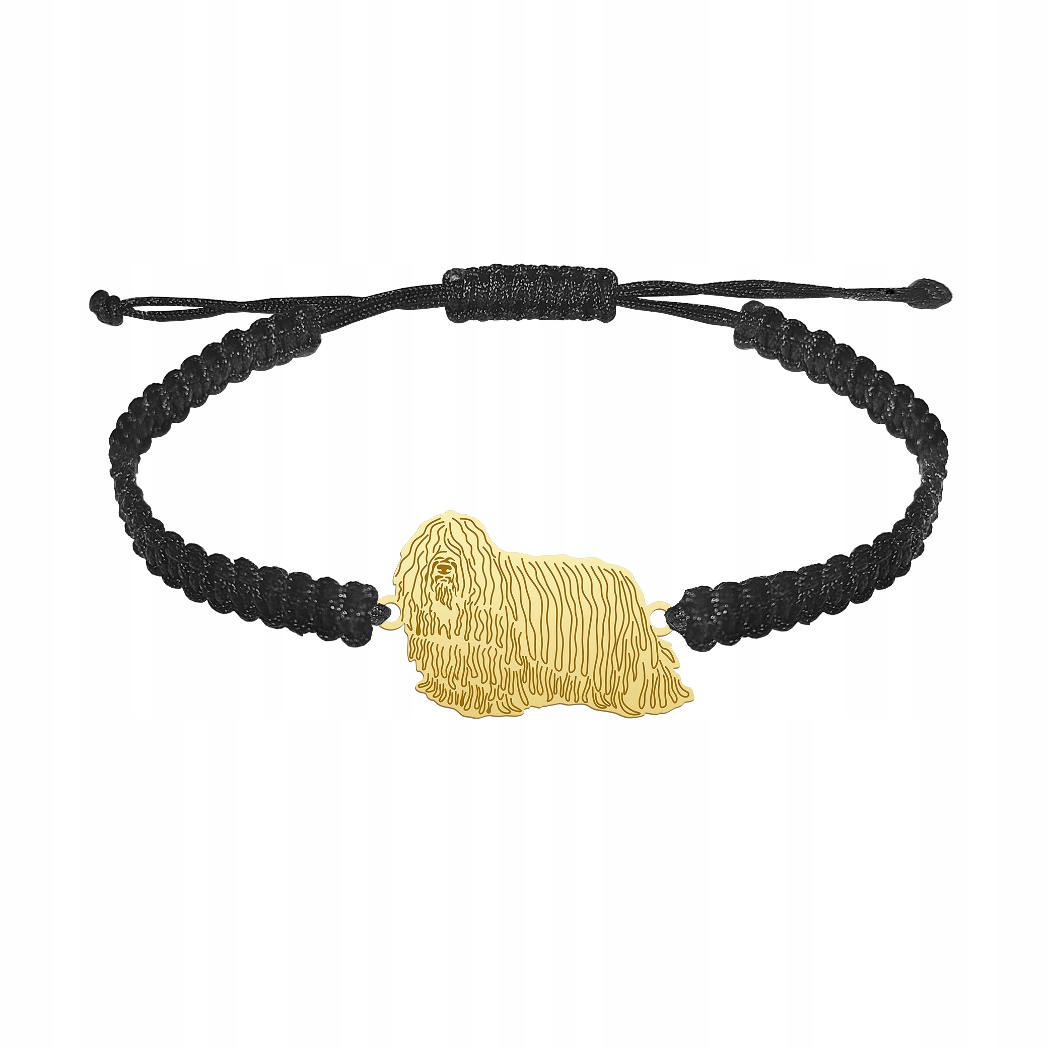 Zlatý náramek s psem Komondor 925 Makramé Dárek Gravírování Bonus