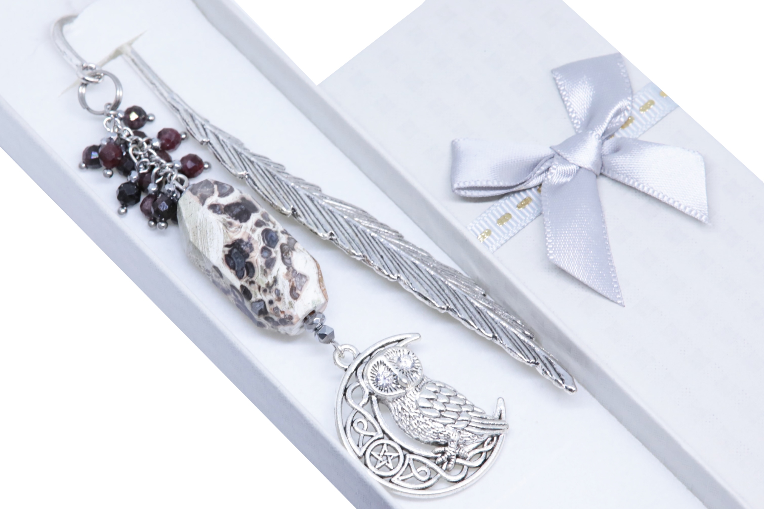 jedinečná Záložka Do Knihy Premium sova granátová achát kameny Krabička