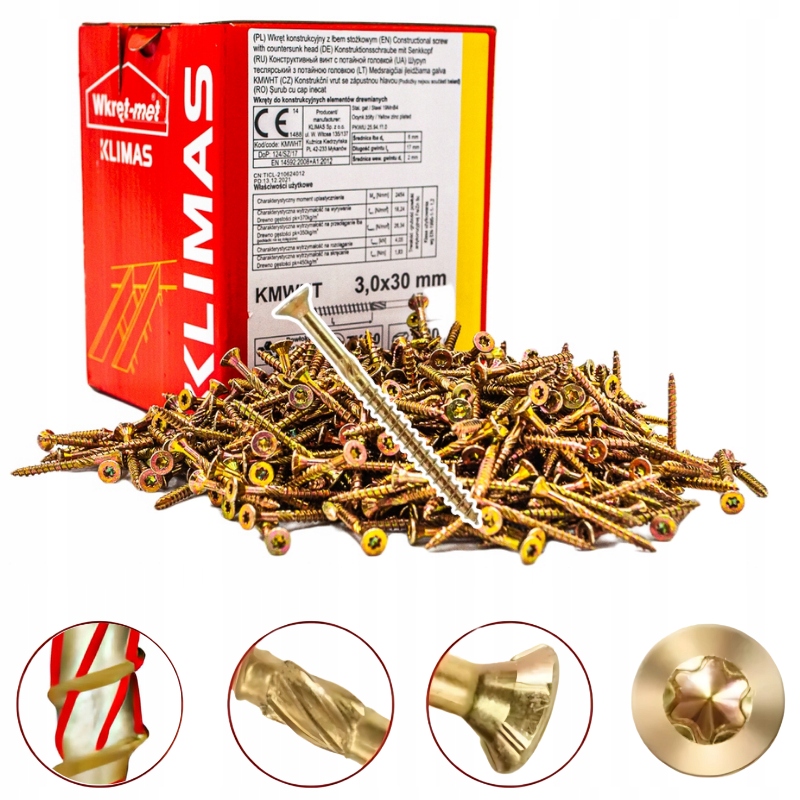 WKRĘTY CIESIELSKIE DO DREWNA 3x30 mm TORX 500szt