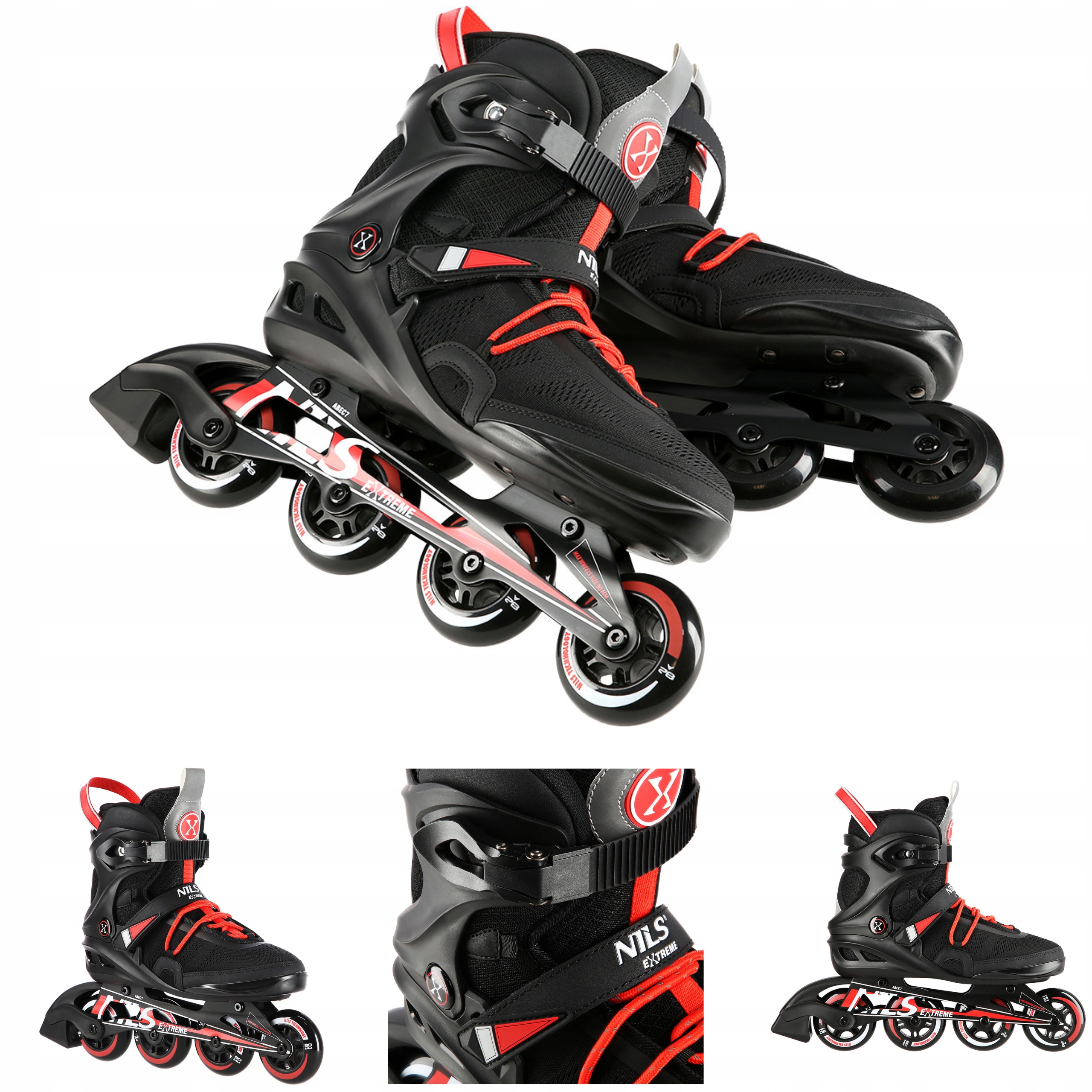 Brusle 2v1 40 Nils Extreme Kolečkové Brusle ABEC7 Kaučuk Pohodlné černé boty