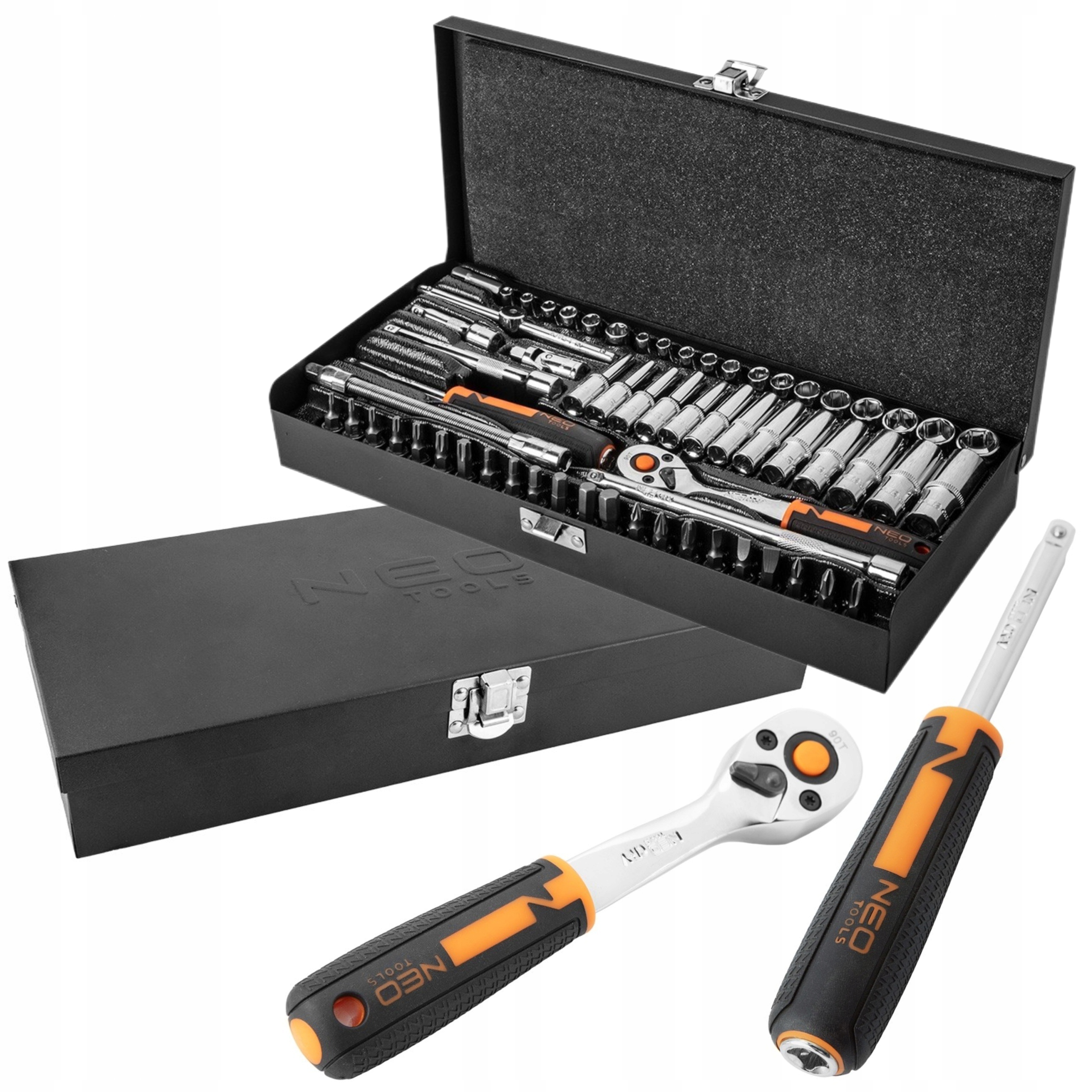 NEO ZESTAW KLUCZY NASADOWYCH 1/4'' 63 el +GRZECHOTKA WALIZKA 10-008 BITY