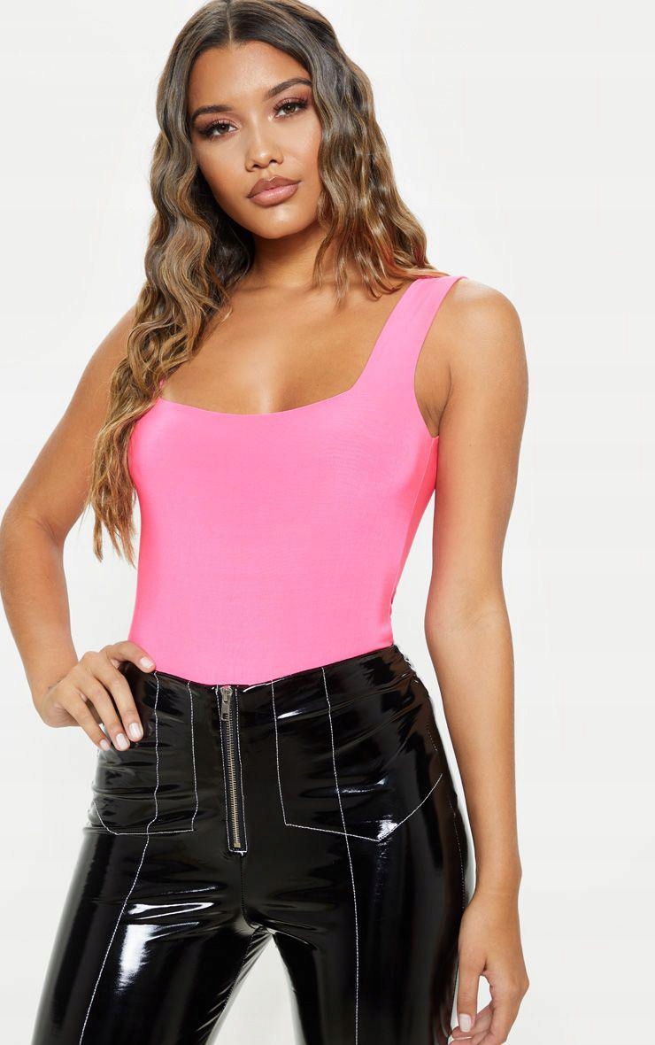 M5B108 Prettylittlething PLT DAMSKIE RÓŻOWE BODY NEONOWE GŁADKIE 38 Wzór dominujący bez wzoru