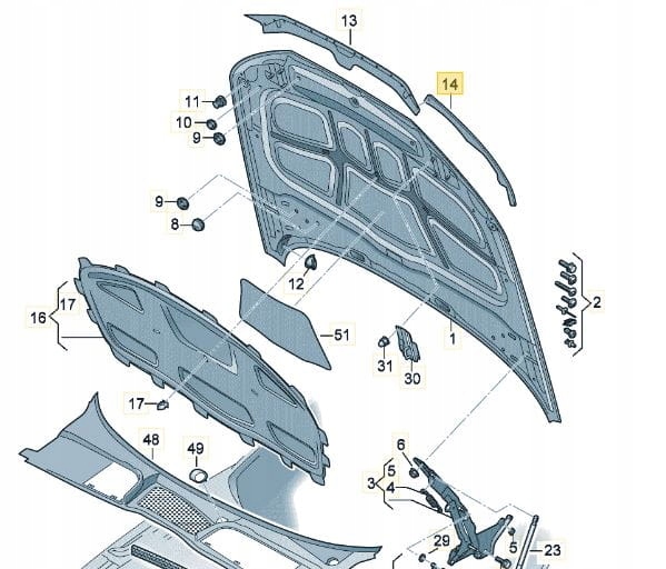 USZCZELKA PRAWA MASKI AUDI A5 2017- Producent części Audi OE