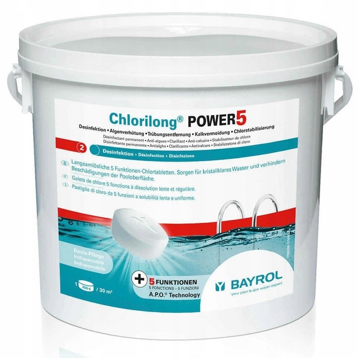 Bayrol Chlorilong Power 5 Veľké tablety do bazéna Multi Chlor na Riasy 5 kg
