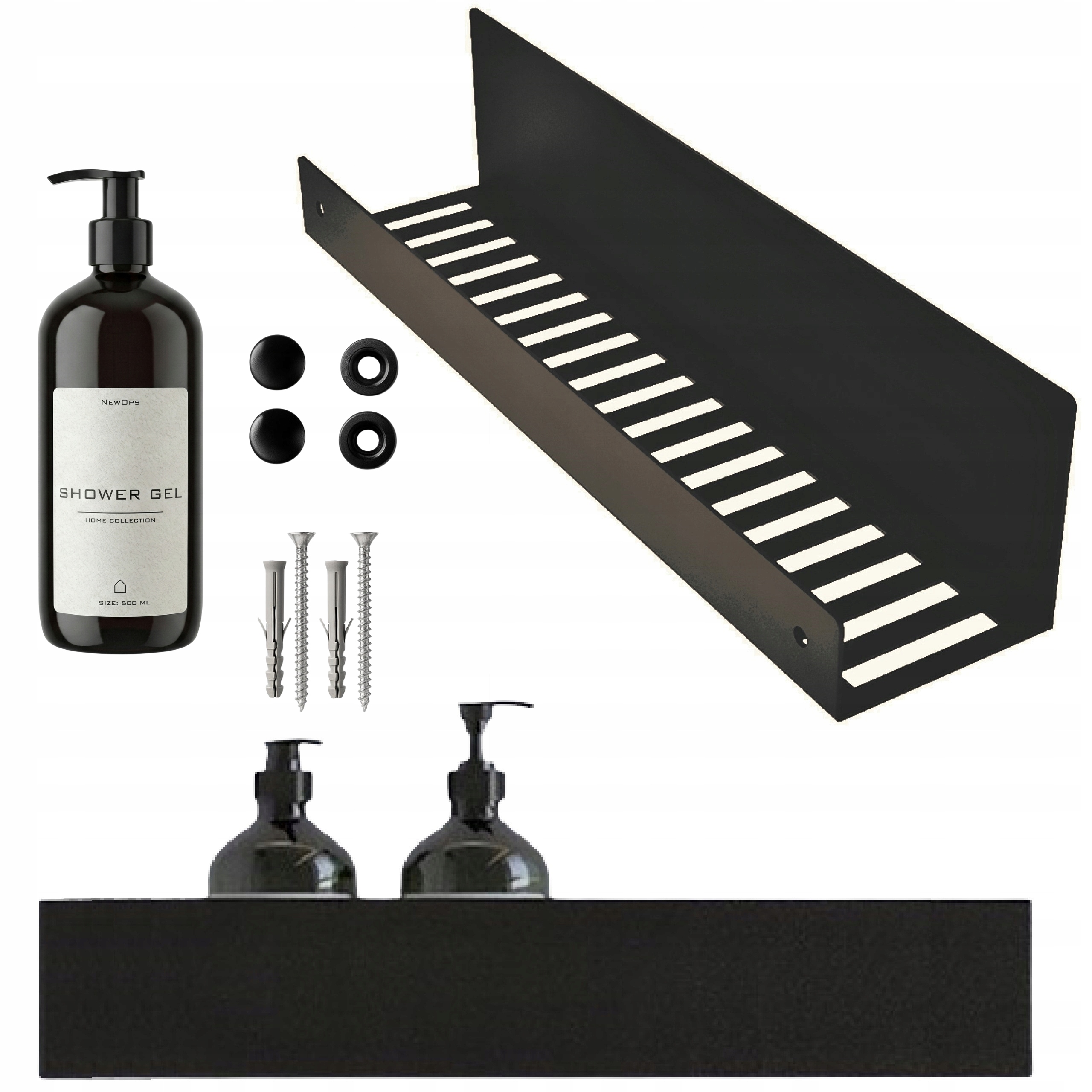 Závěsná Polička Loft Černá Linea Koupelnová Sprcha Kov 40 cm Dárek