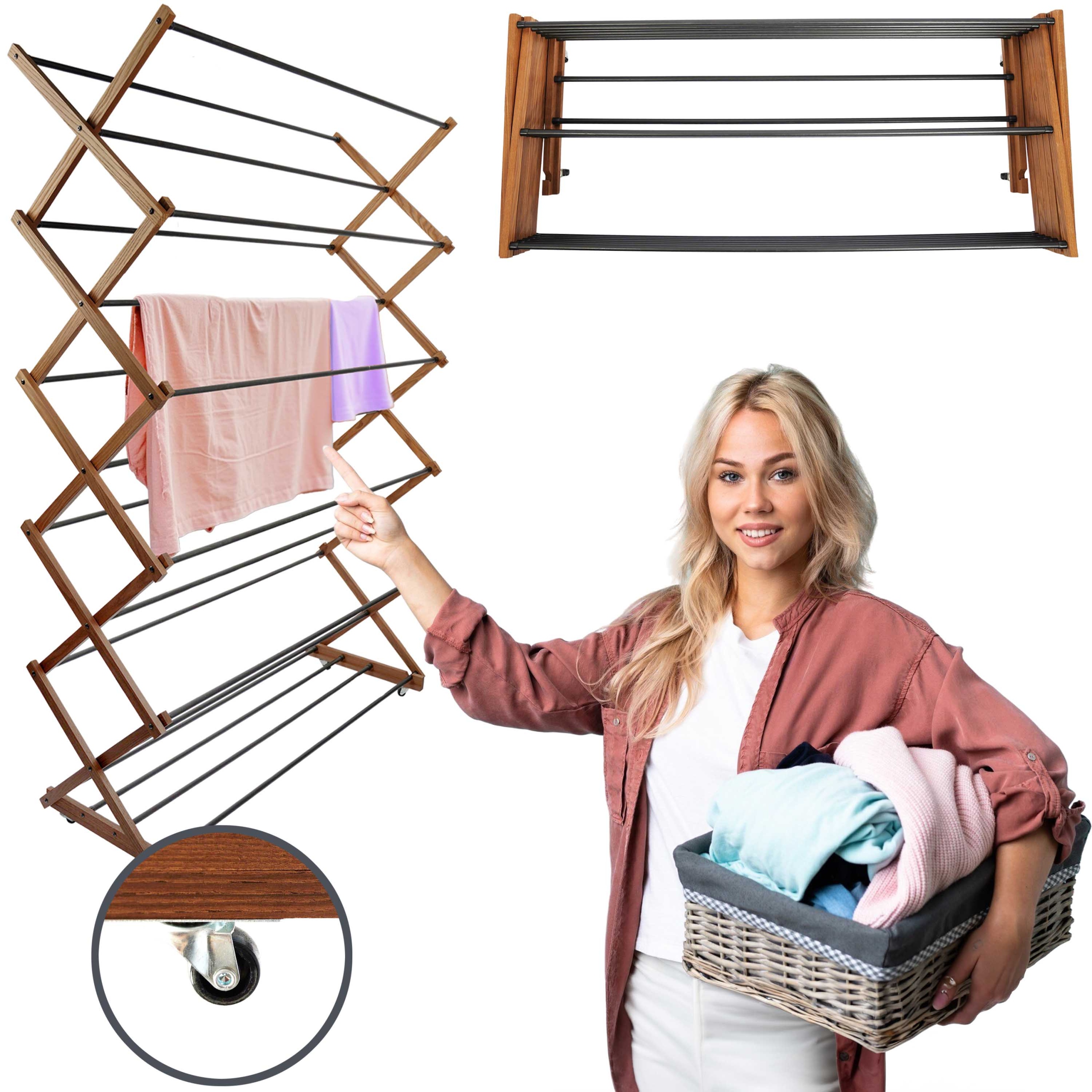 Vertikálna Sušička Na Bielizeň S Drevenými Kolieskami, Skladacia, Veľká, Stojaca, Eko
