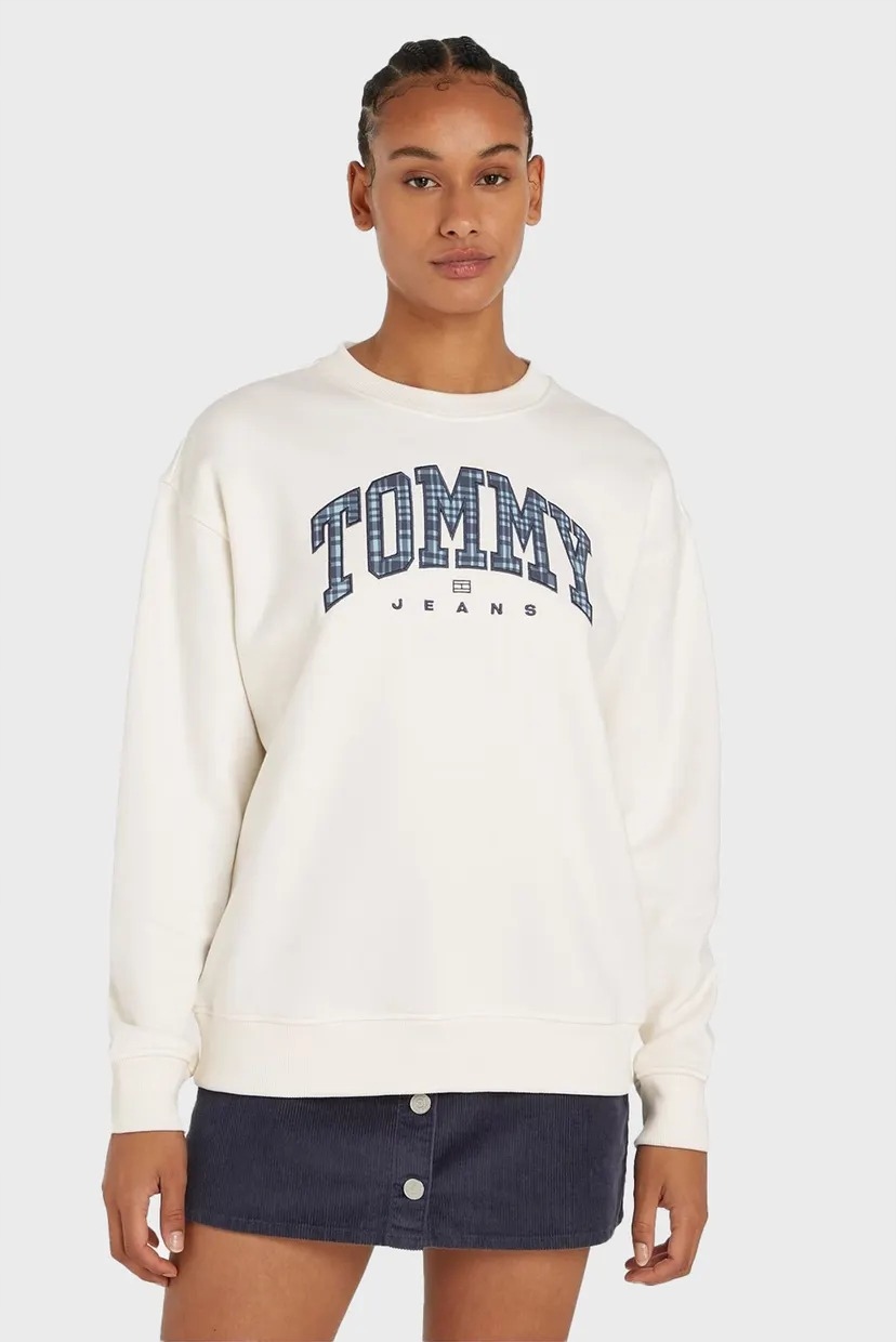 Tommy Jeans Béžová Mikina S Potiskem A Kulatým Výstřihem S X_a