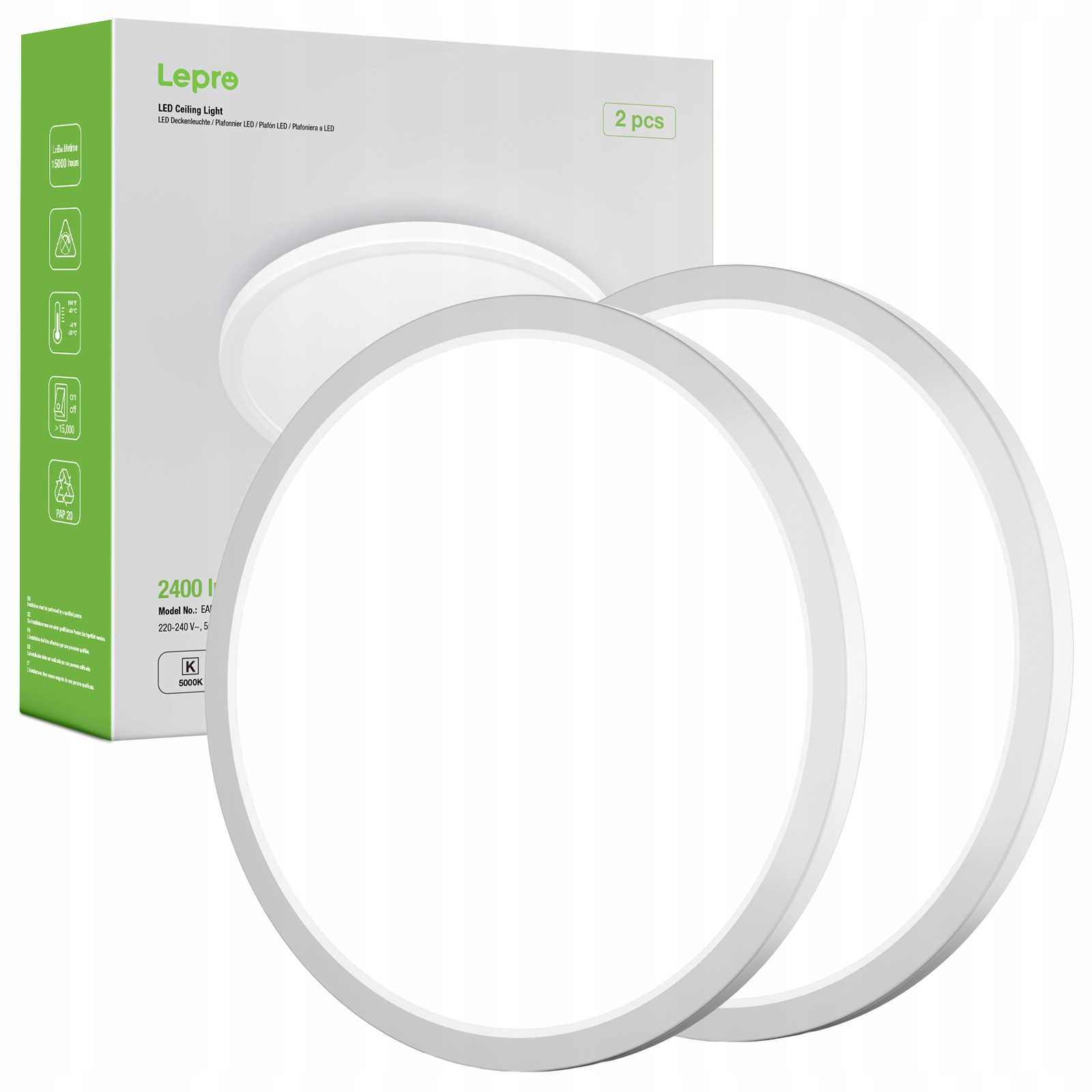 2x Lampa Sufitowa Plafon Led do Łazienki 24W 2400LM 29.3x2.6cm Panel IP44