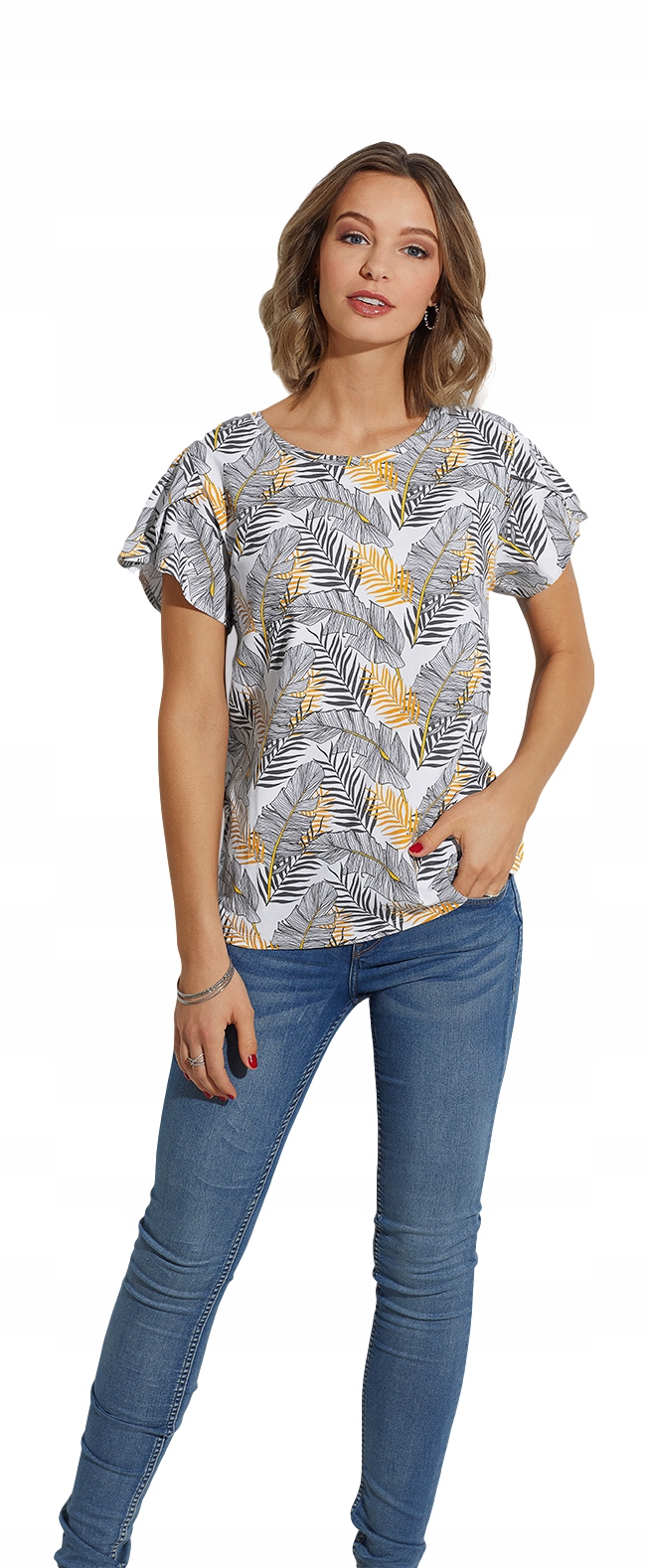 

Bluzka Damska Tshirt koszulka Liście Kwiaty *L