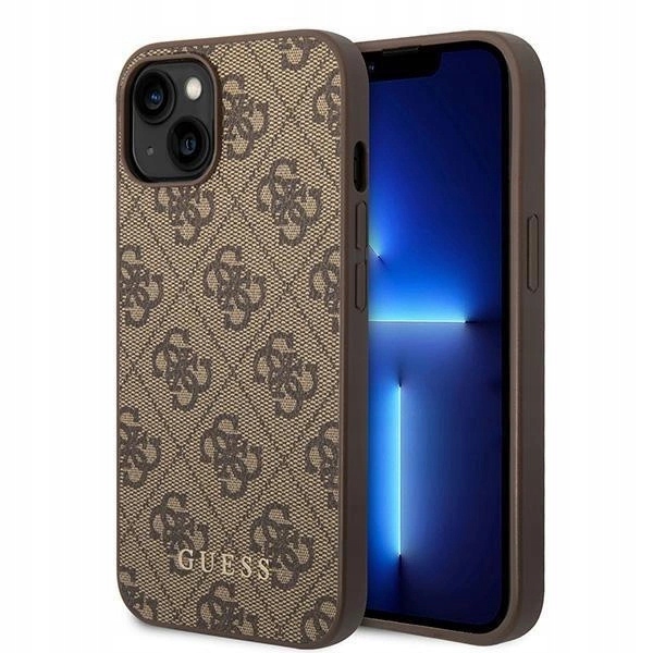 Pouzdro Guess 4G Metal Gold Logo pro iPhone 15 Plus hnědé