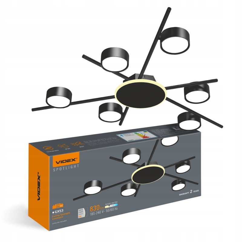 Stropní Svítidlo Lustr Svítidlo 6x GX53 9W 830lm 2700K Černá Nástěnná