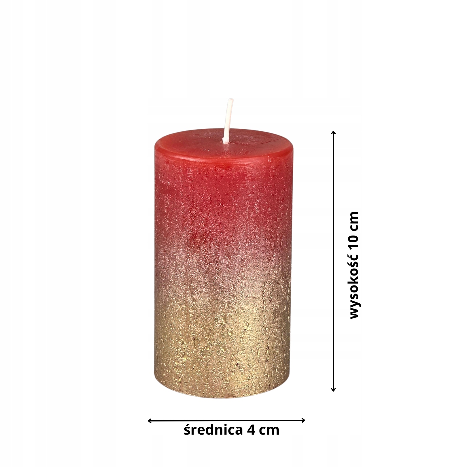 Świeca ozdobna walec czerwono-złota | efekt ombre,10 cm, Ø4cm, 220 g