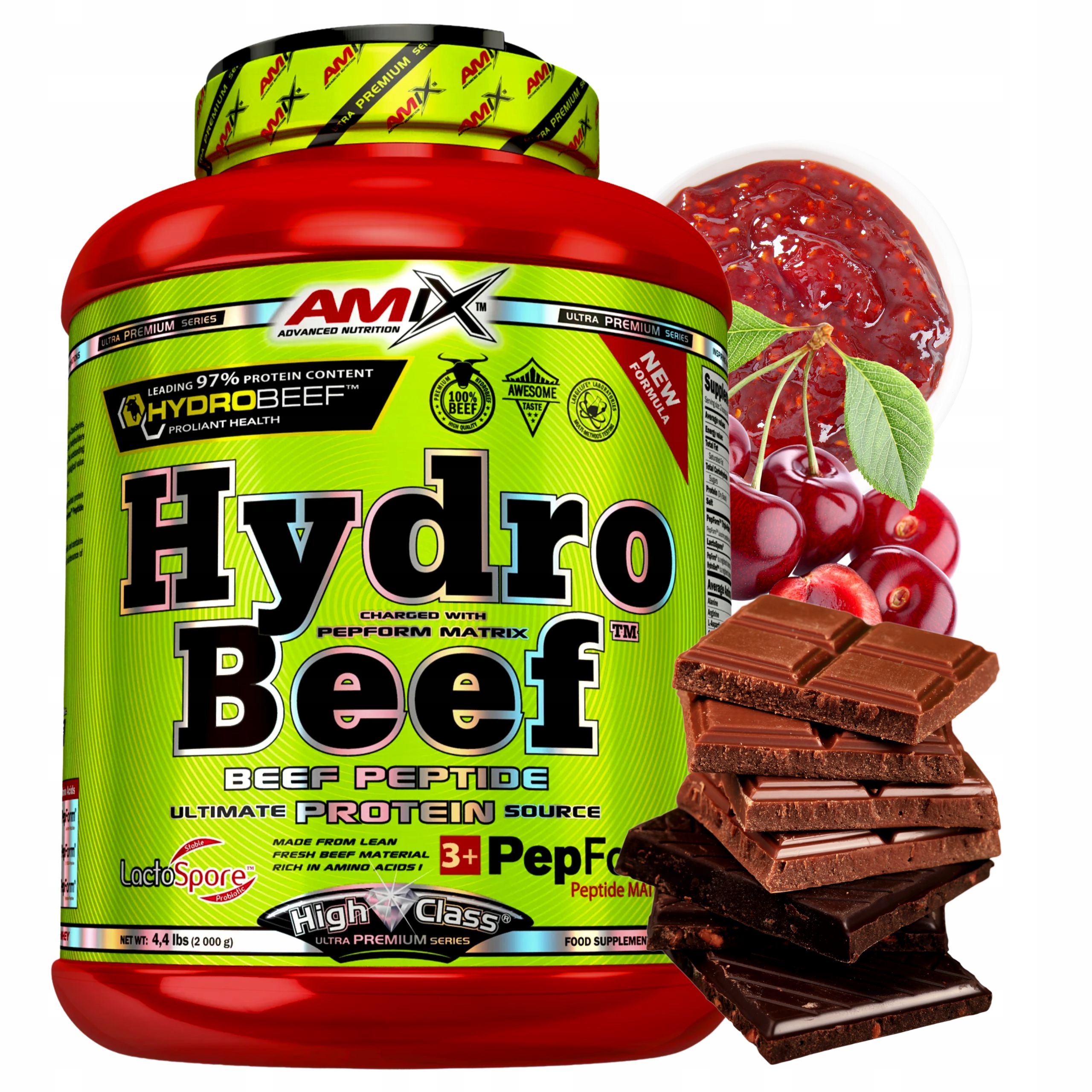 Hovězí protein Amix Hydro Beef High Class Protein 2000 g Čokoláda Višeň