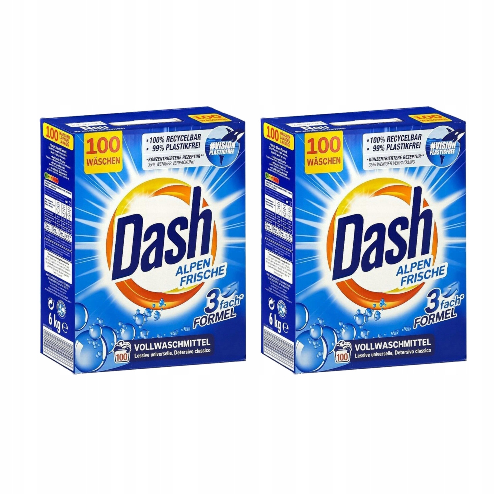 Levně Prášek na bílé prádlo Dash Alpen Frische 100 praní 2x 6 kg