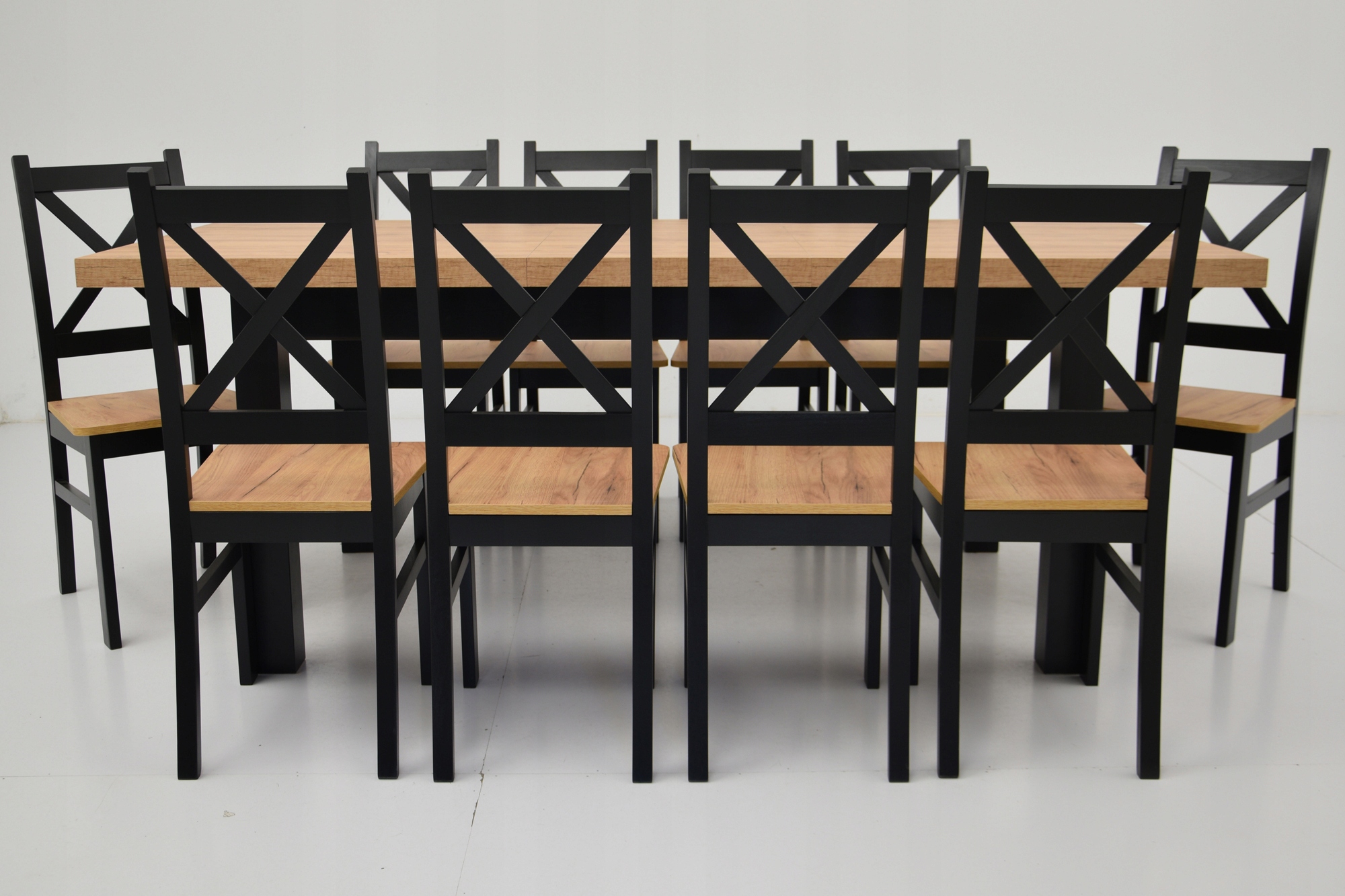 10 drewnianych krzeseł I STÓŁ 90x160/210 DO SALONU Kod producenta K-1 + S-7