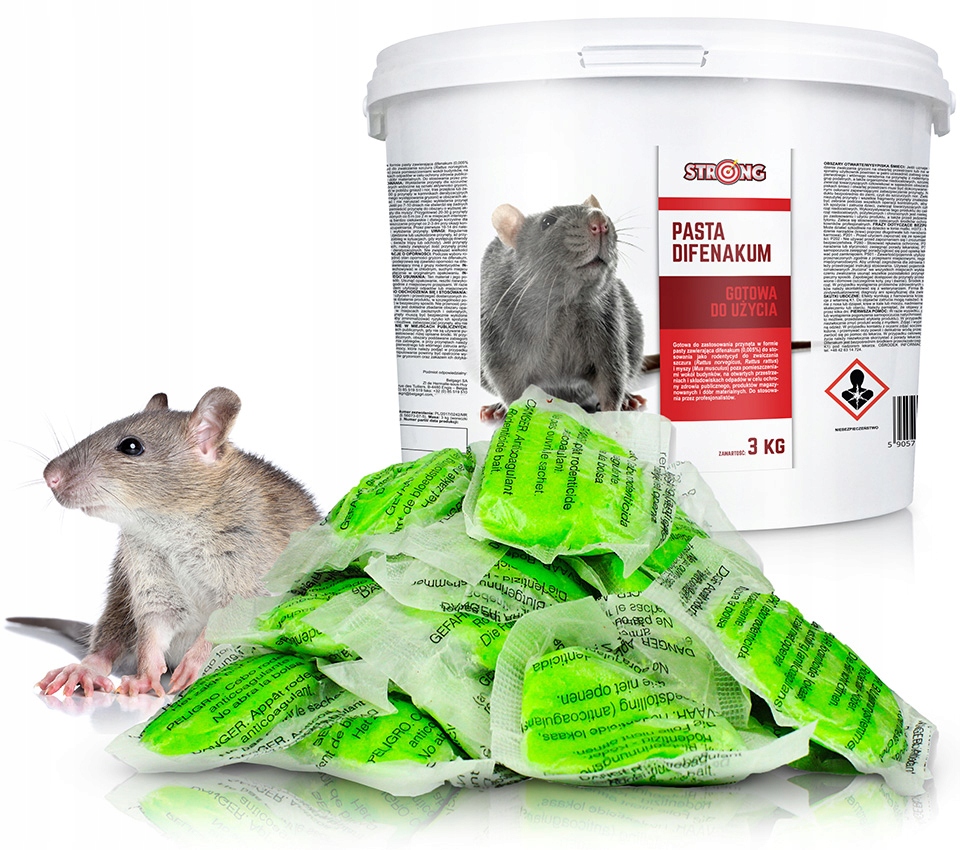 Megamocna Trutka Na Szczury Myszy Gryzonie Pasta Difenakum Strong 3 Kg