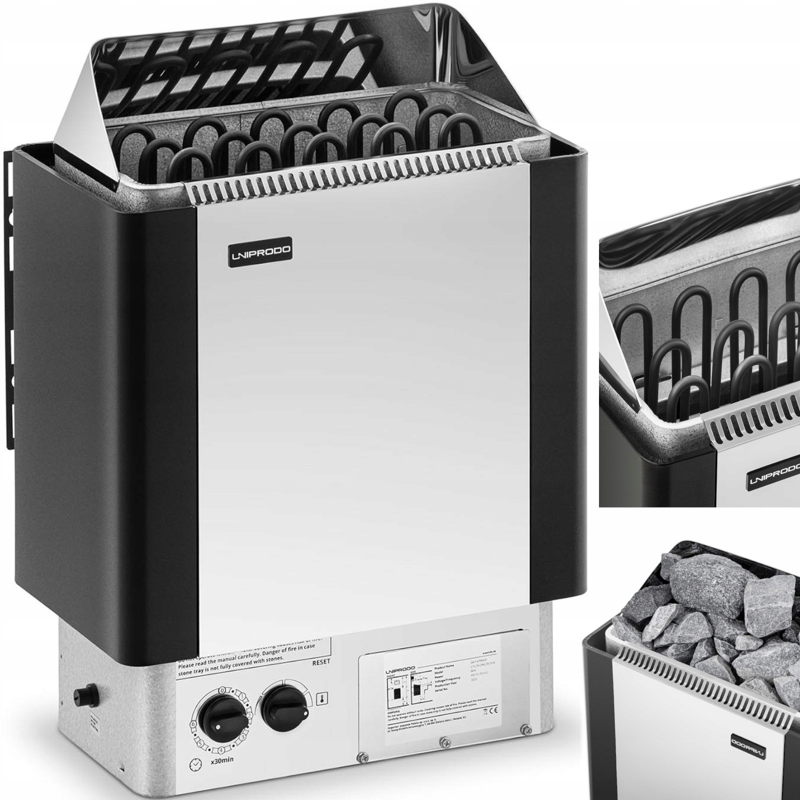 Saunová pec 8 kW 400 V 8-12 m3 do 110 °C čierno-strieborná 27x41x57,5 cm