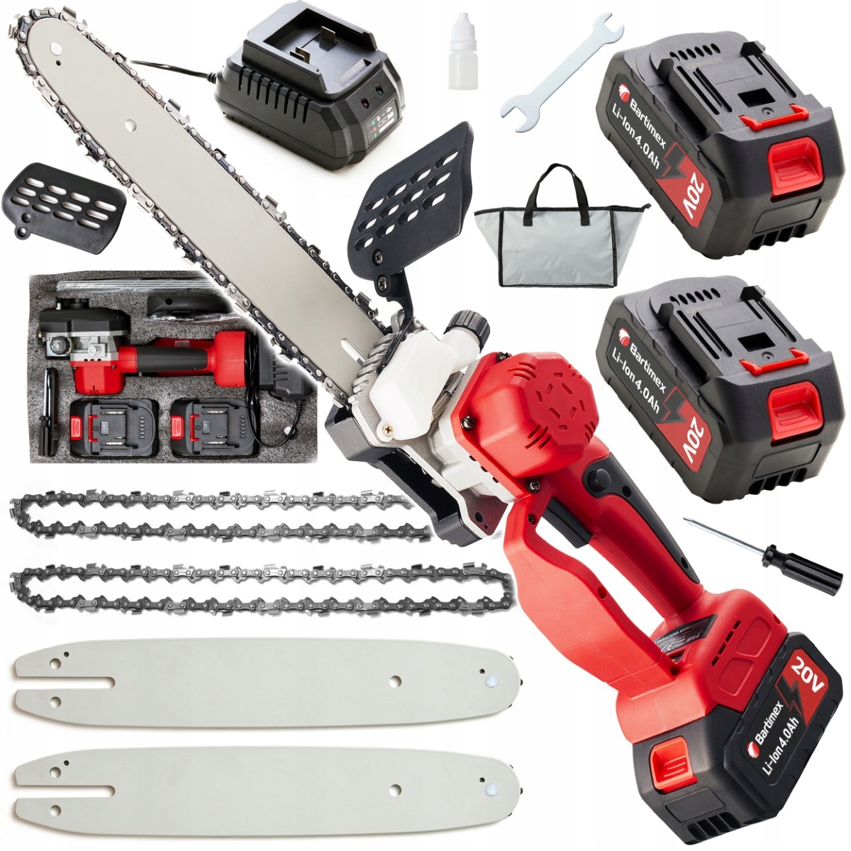 Akumulátorová pila Bezuhlíková Řetězová pila 20V 1400W 2 Aku 4,0Ah