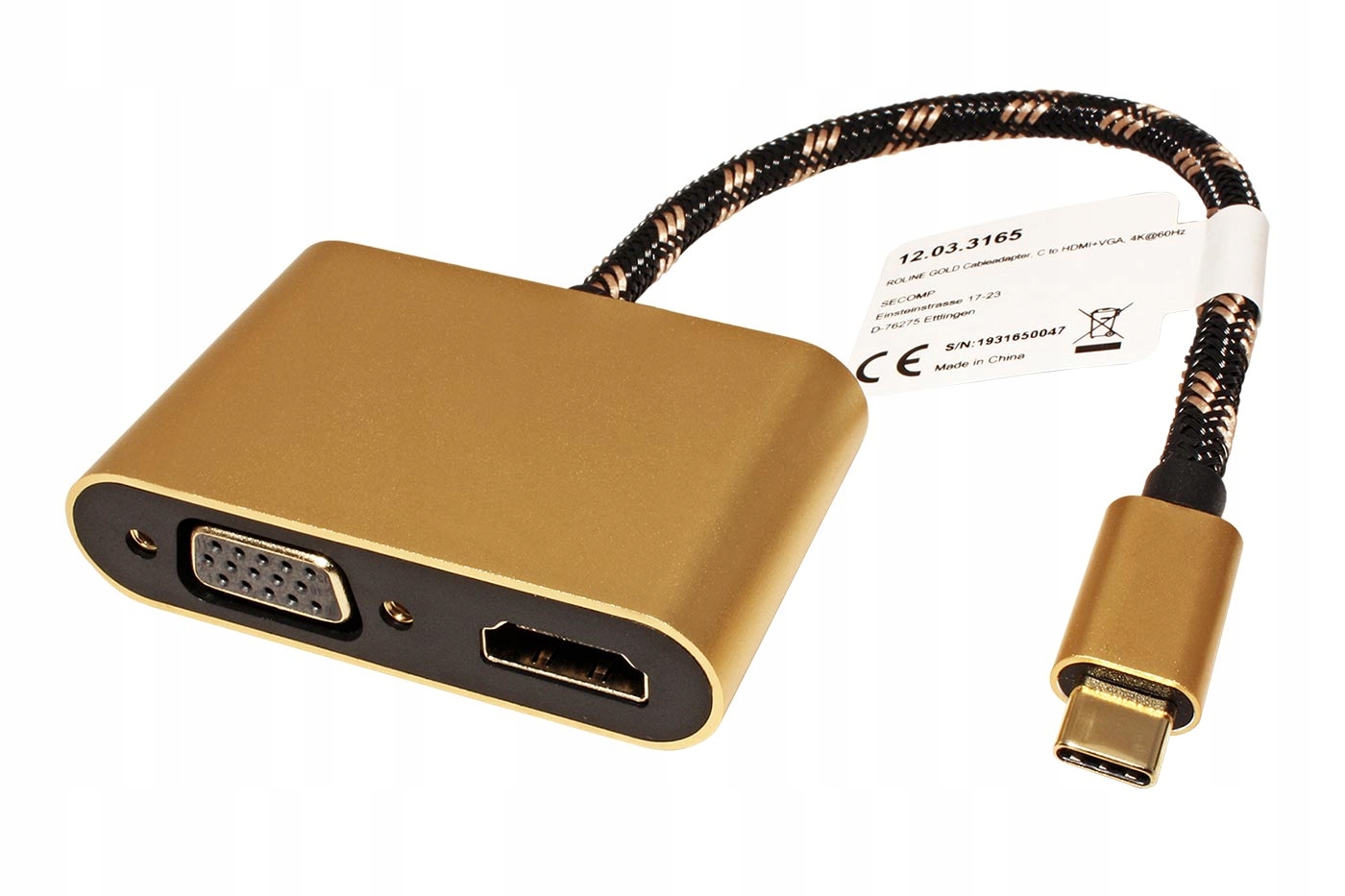 Roline-gold Multiport adaptér Usb C(M) -> Hdmi A(f), Vga(f), 4K@60Hz