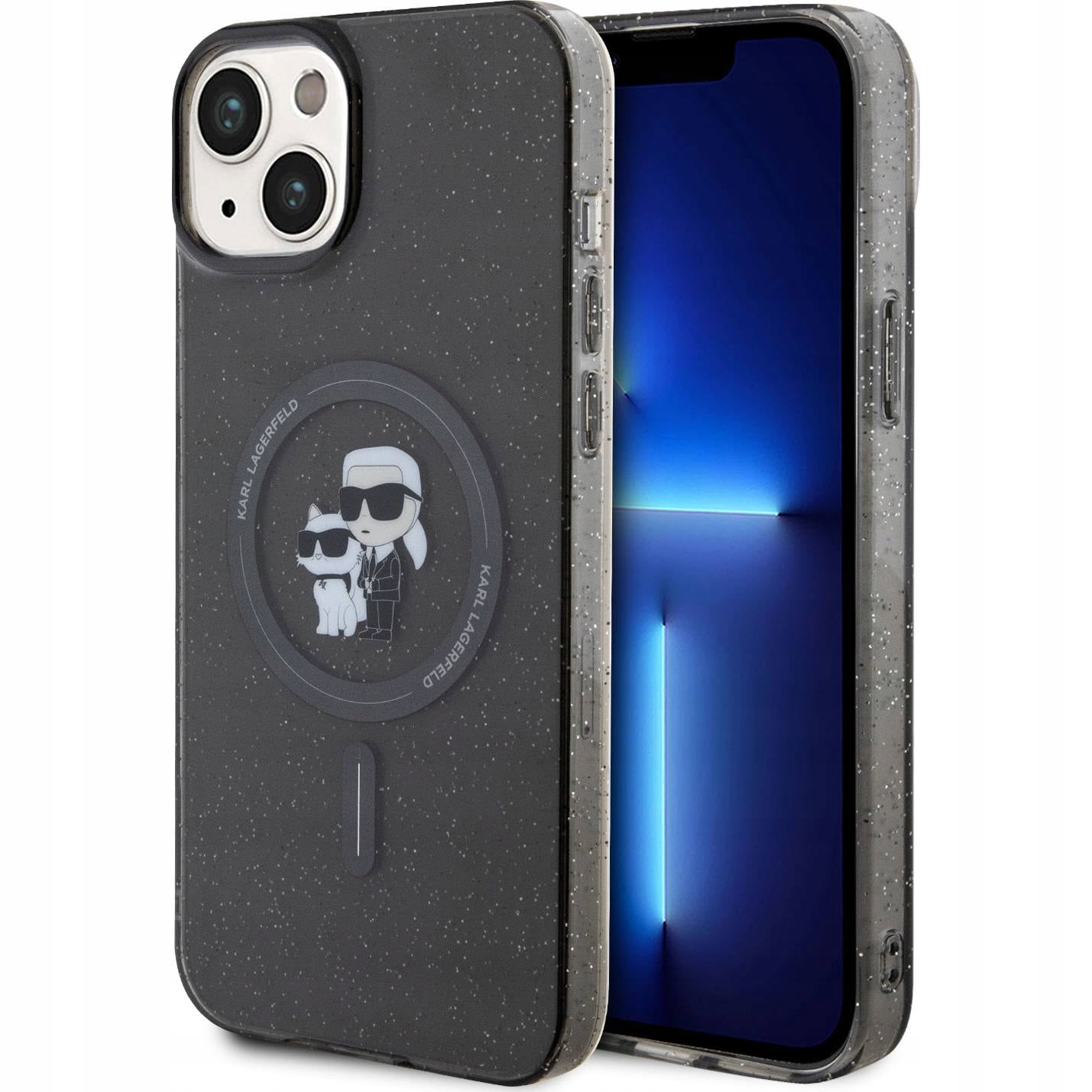 Karl Lagerfeld Karl & Choupette Glitter Magsafe Pouzdro iPhone 15 (černé)