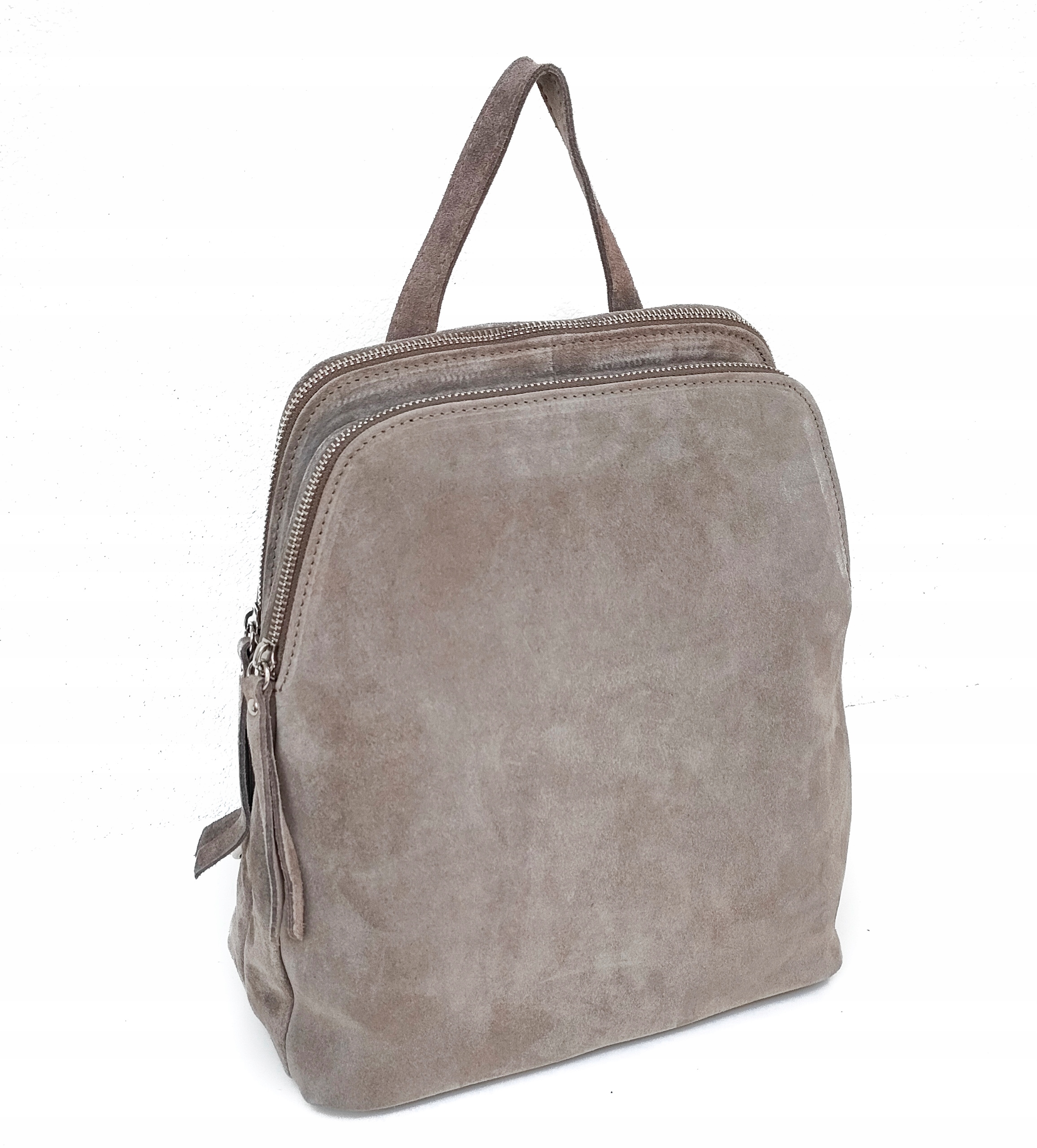 Zamszowy szaro beżowy Plecak skóra naturalna