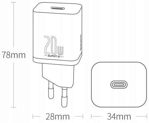 Baseus зарядное устройство USB-C 3a QC 3.0 PD 20W цвет черный