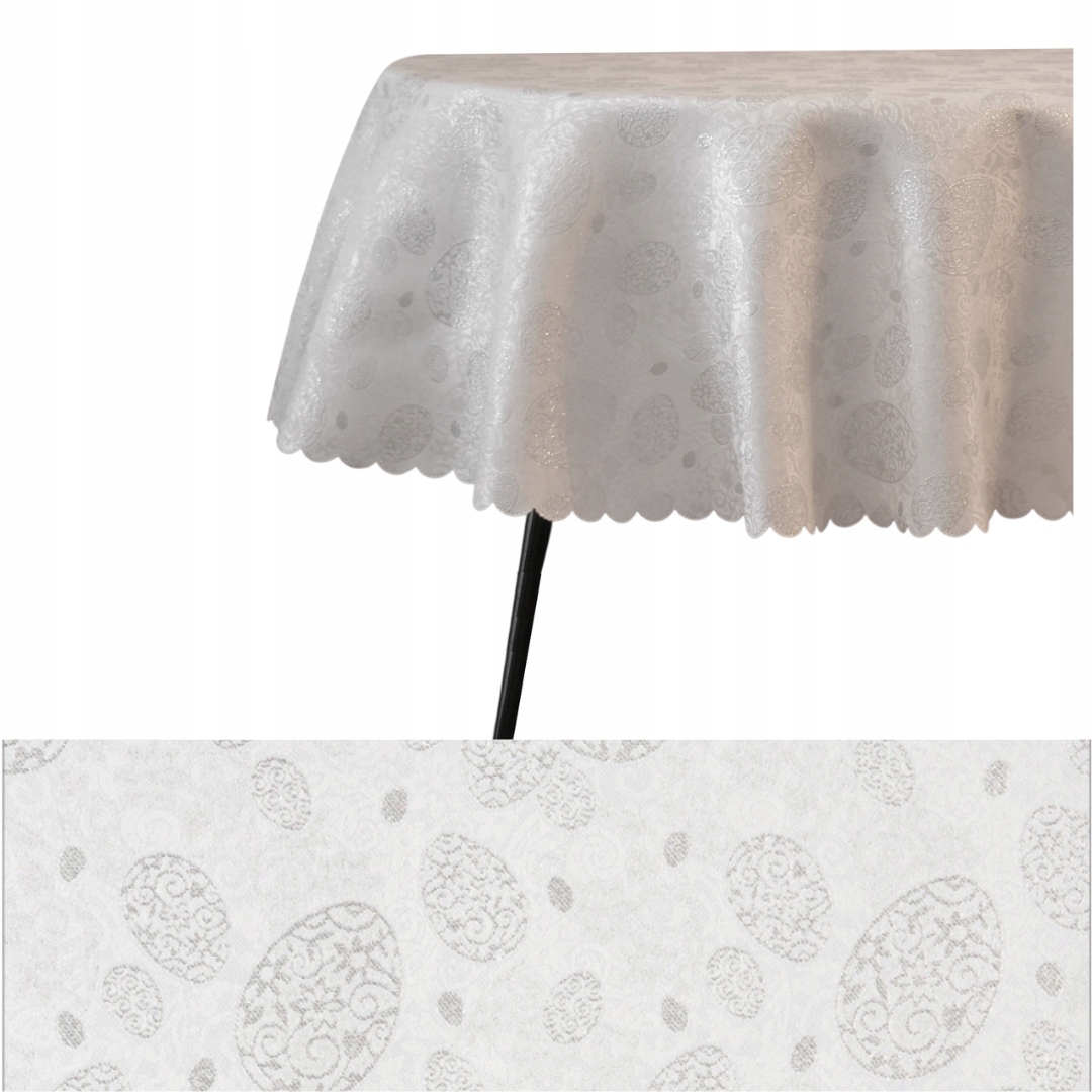 Obrus Odolný Voči Škvrnám Ovál Strieborný 120X320 CM Kraslica Biela Veľká noc Oválna