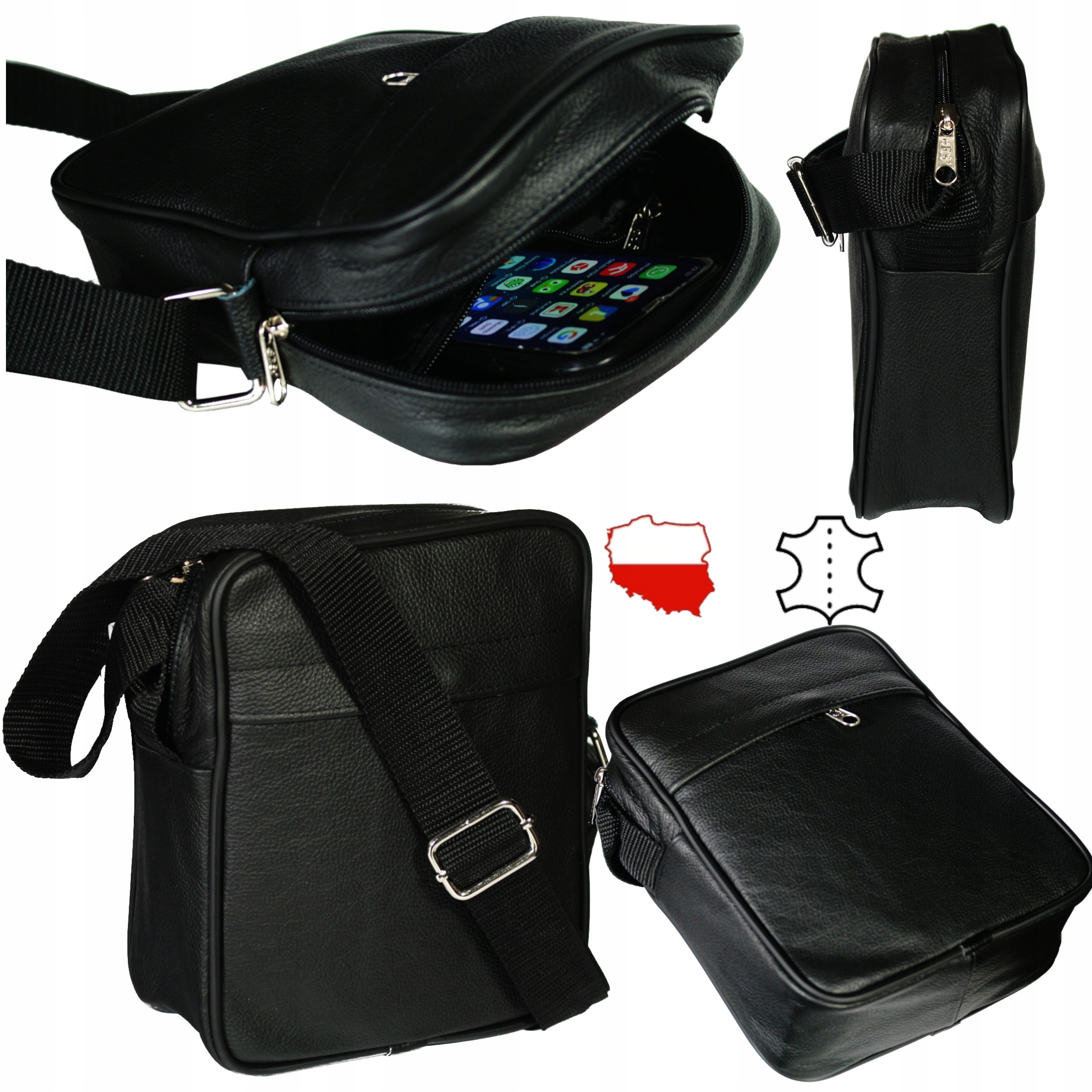 Torba skórzana męska mała na ramię z rączką listonoszka polska produkcja