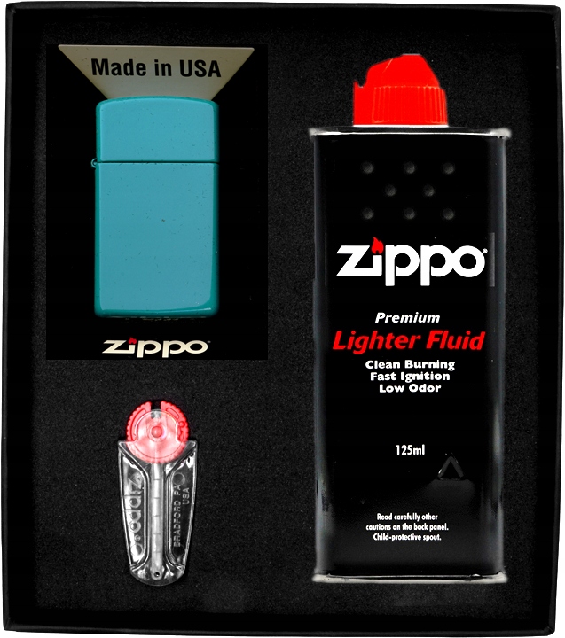 Sada Zippo Zapalovač Flat Turquoise Slim Dárkový No1