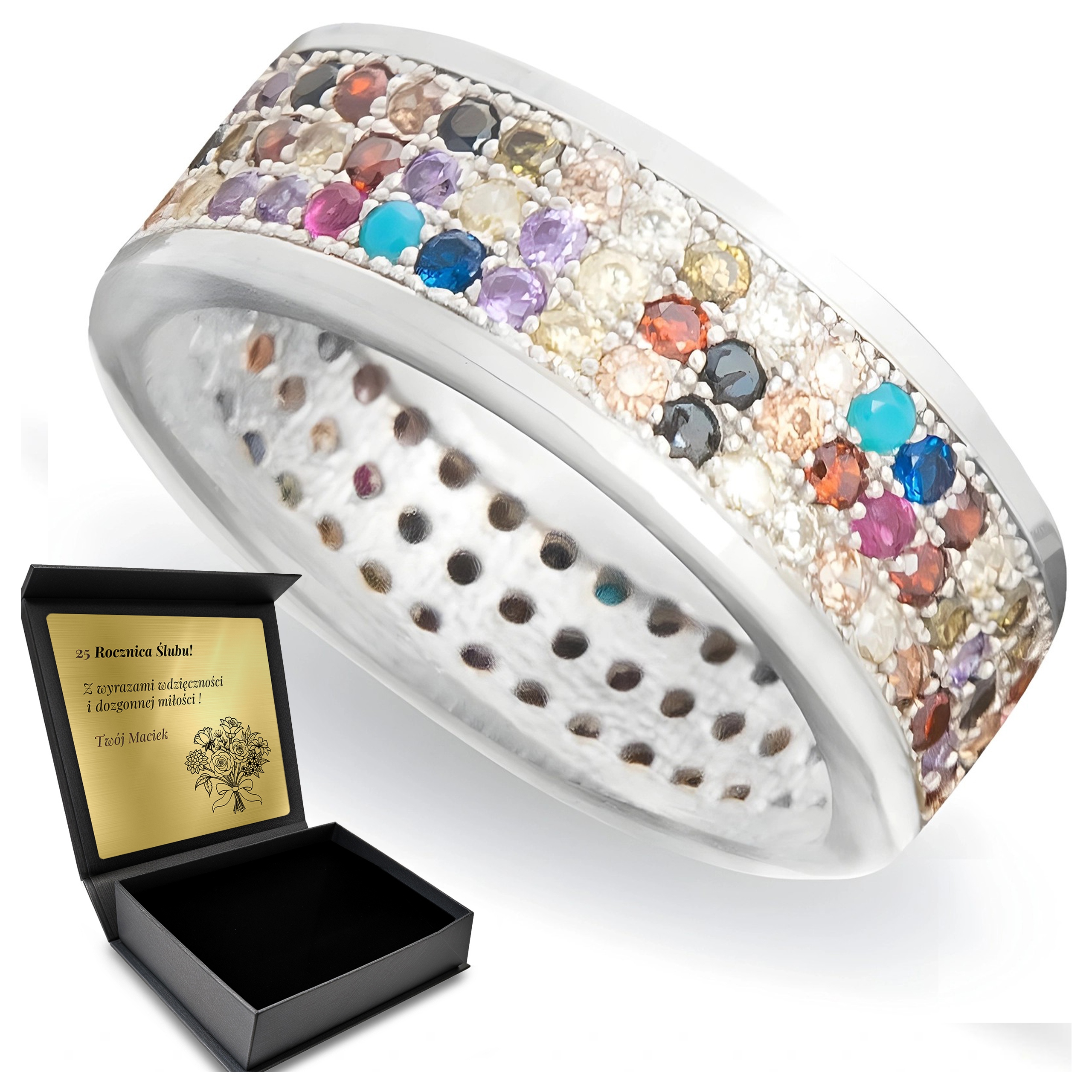 Prstýnek Stříbrný prsten Široký Zirkony Šperky pro ženy Gravírování