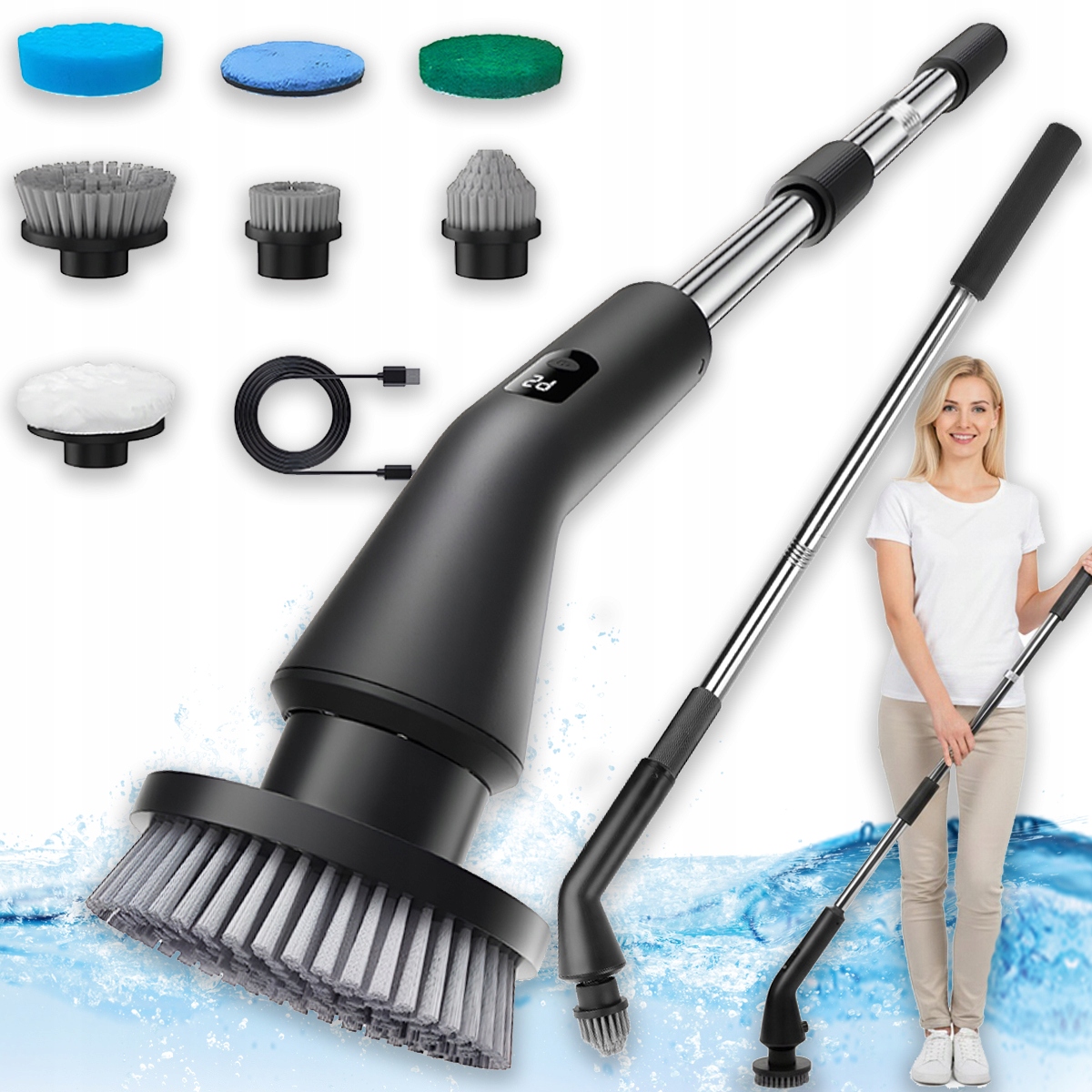 Levně Bezdrátový Elektrický Rotační Kartáč Teleskopický Mop Turbomop 7V1