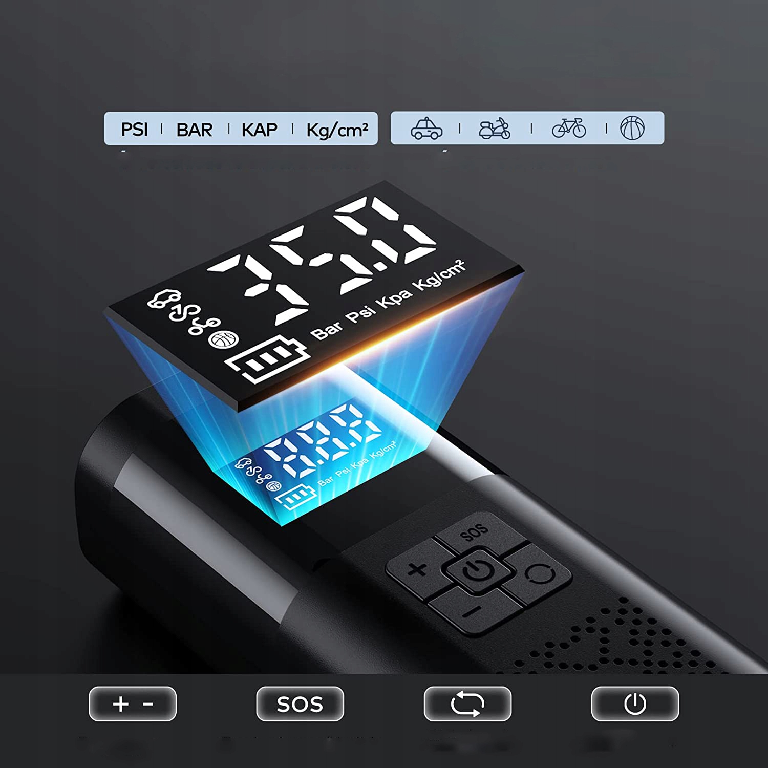 BEZPRZEWODOWA POMPKA SAMOCHODOWA ROWEROWA 6000 MAH Waga 700 g