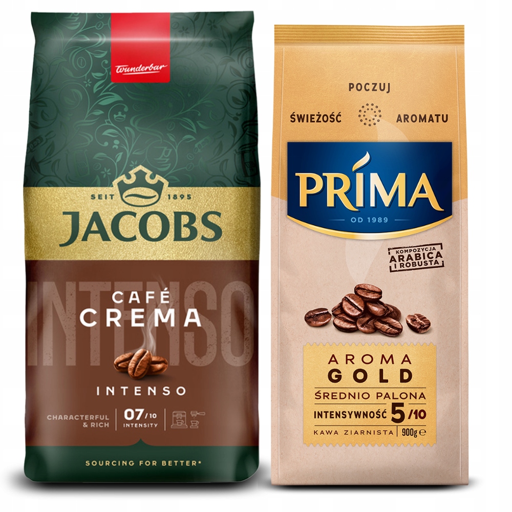 Zestaw kawa ziarnista Jacobs Crema Intenso 1kg Prima Aroma Gold 900g
