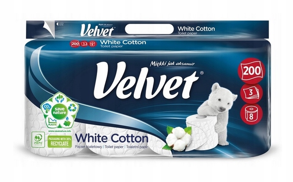 

Velvet 3w Papier toaletowy bawełna Długi 25m! 8szt