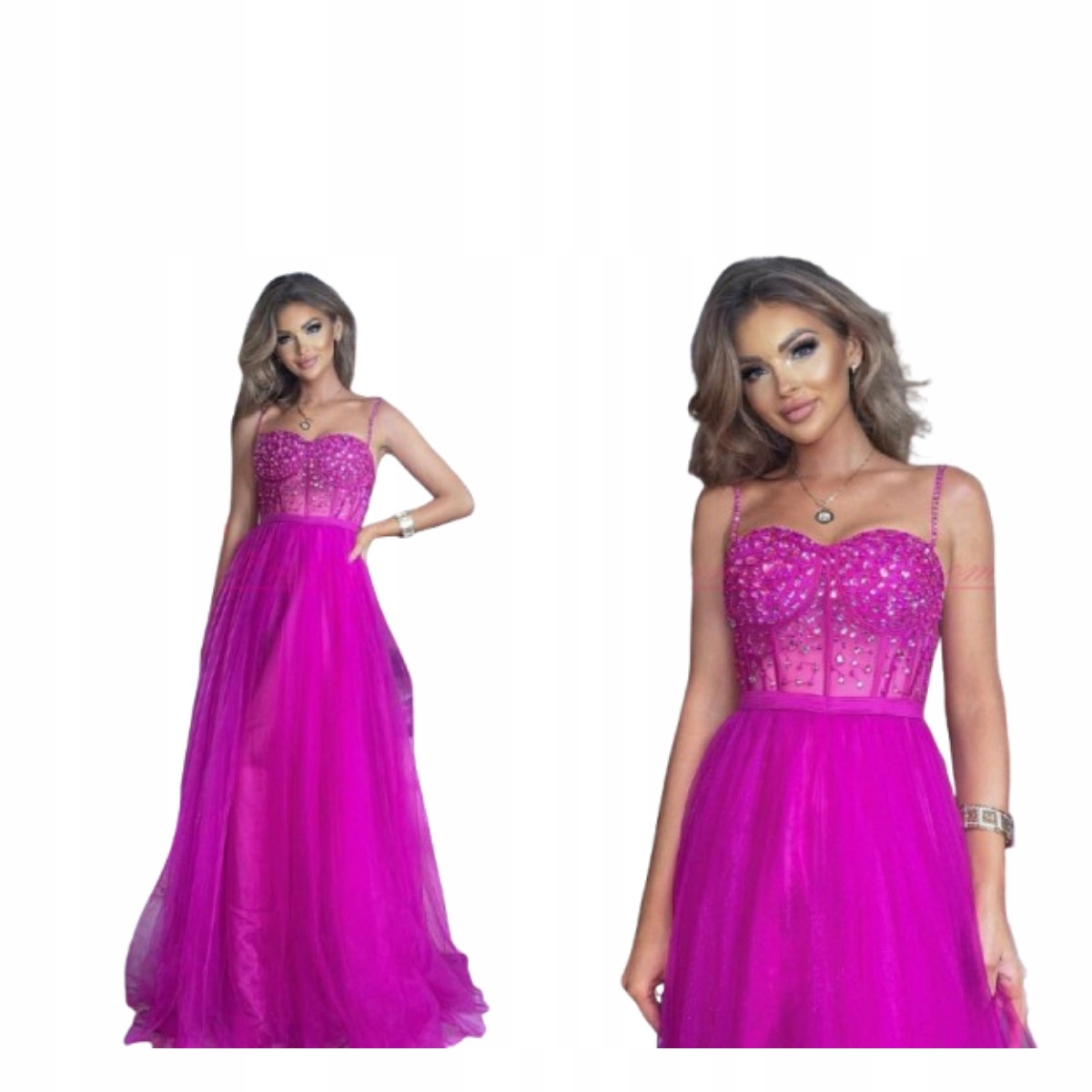 Šaty Maxi Tylové Antares Fuchsiové 34