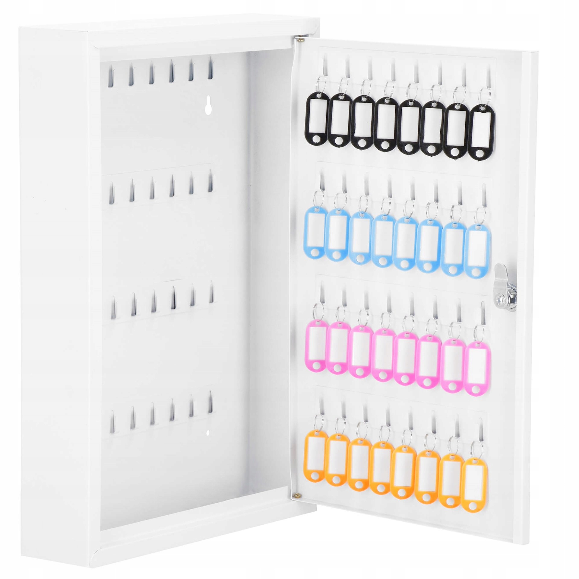 Kasetka Na Klucze Zawieszki 64 szt Skrzynka Metalowa Szafka Biała Ścienna
