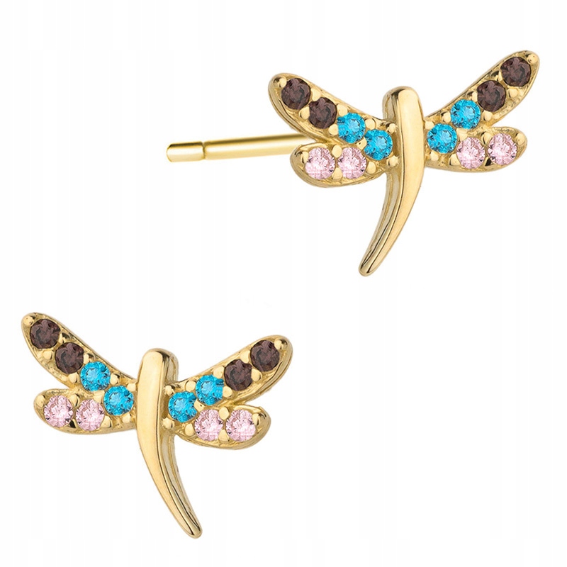 Zlaté Náušnice pr. 585 Vážky se Zirkony 14k