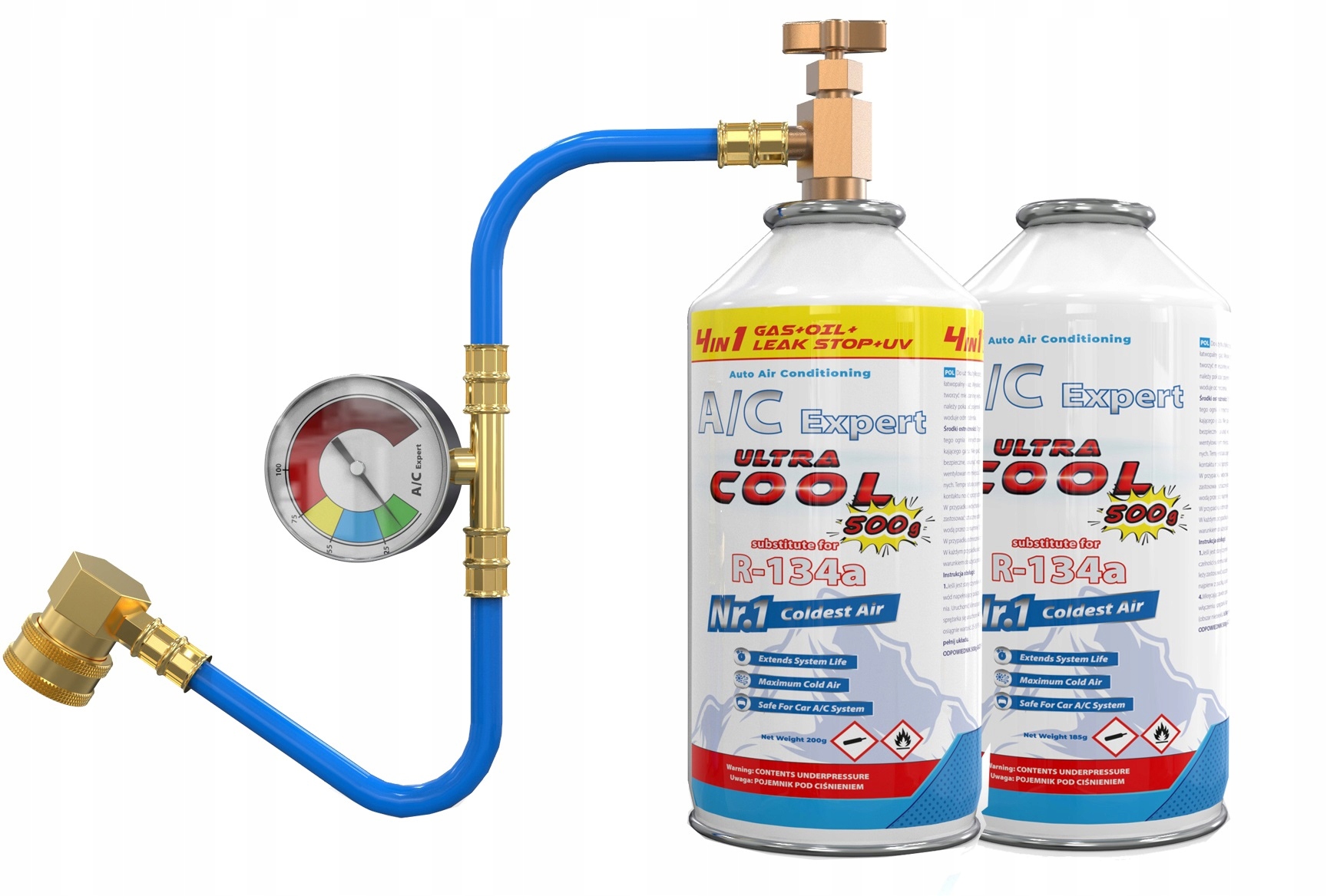 Sada Pro Plnění Klimatizace Automobilů Plyn Chladicí Médium R134A 4V1