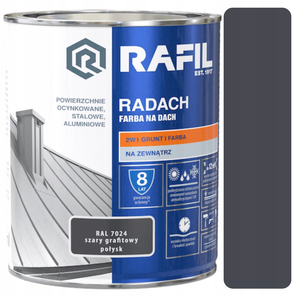 RADACH FARBA POLIWINYLOWO-AKRYLOWA NA DACH GRAFITOWY RAL 7024 5L POŁYSK