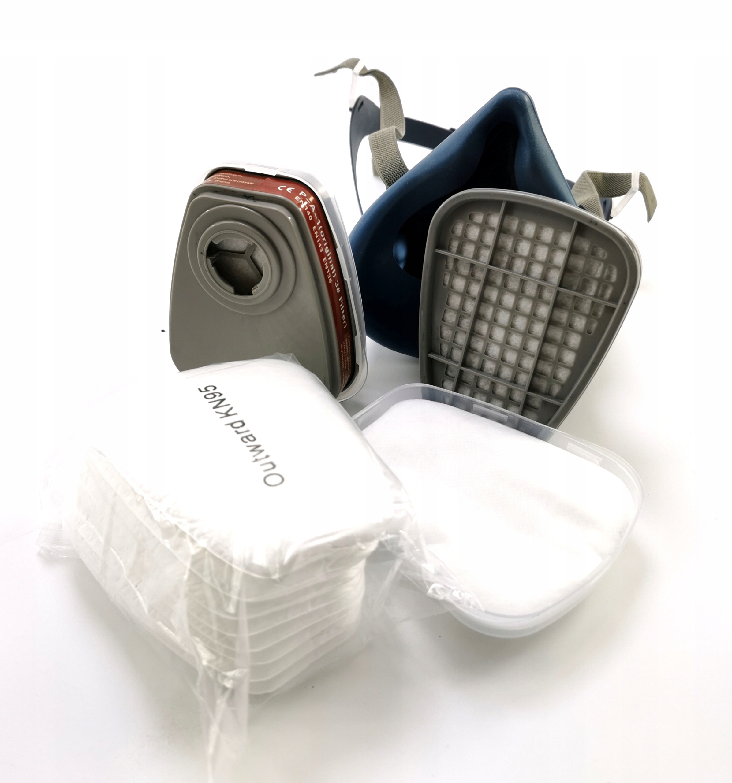 PÓŁMASKA MASKA LAKIERNICZA PA1 PODWÓJNA PRZECIW GAZOWA CHEMICZNA FILTRY 10X Gęstość filtra PM 2.5 PM 10 cząsteczki submikronowe kurz/roztocza pyłki roślinne spaliny uciążliwe zapachy